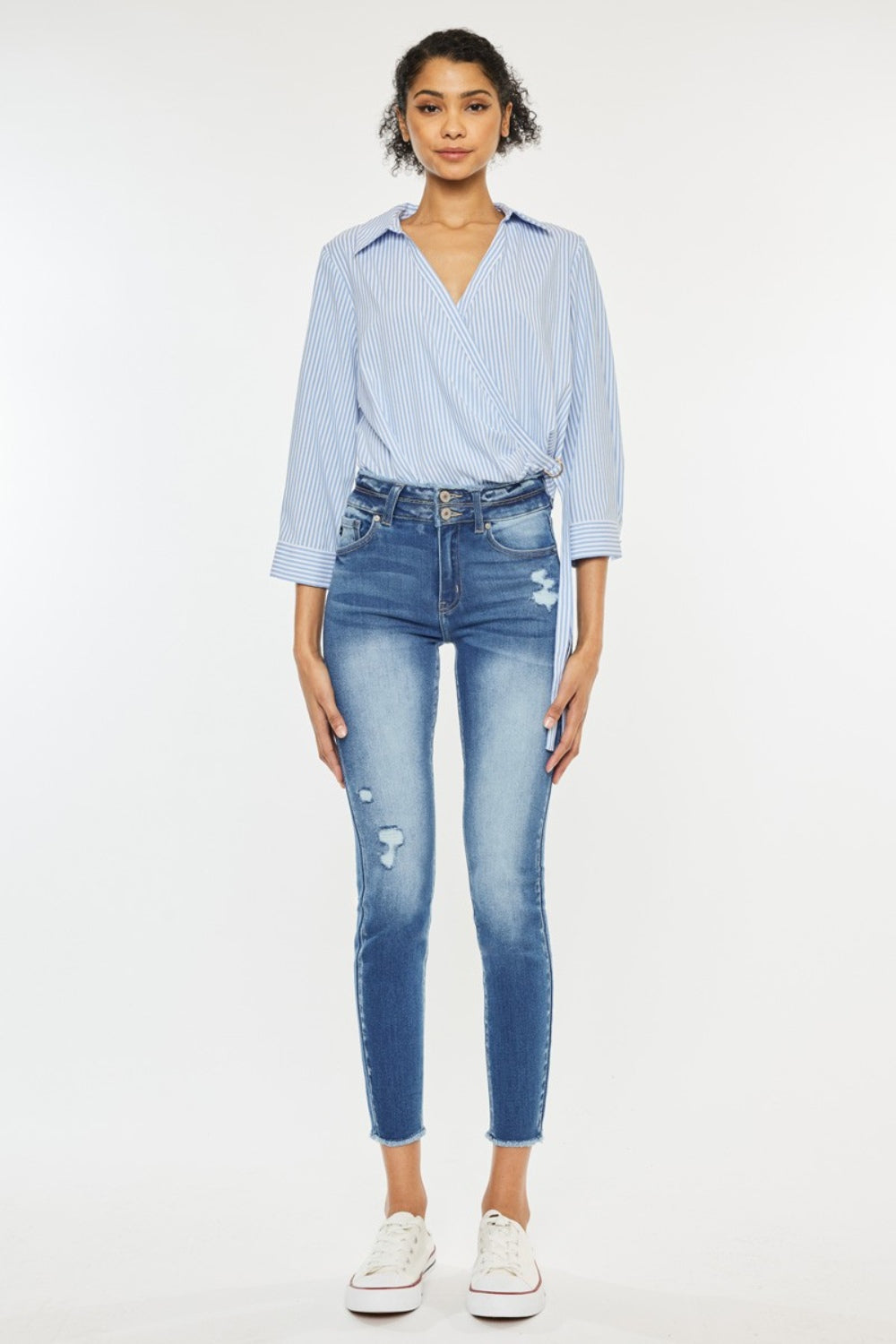 Kancan Distressed Raw Hem High Waist Jeans - FASHIONNOUVELLE