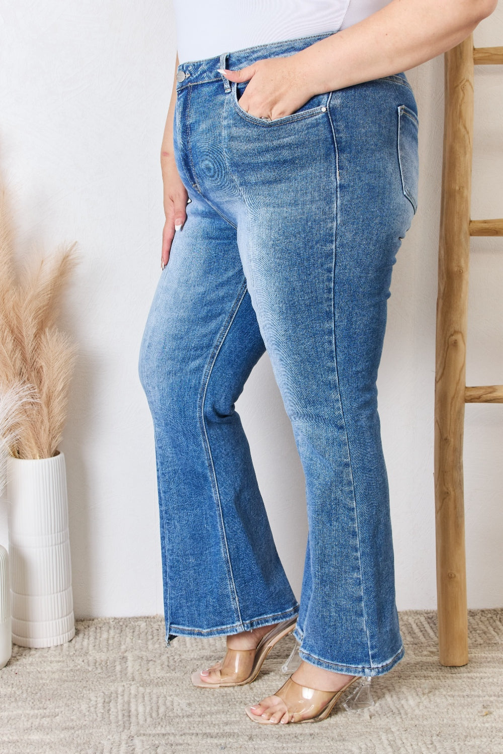 RISEN Full Size High Rise Ankle Flare Jeans - FASHIONNOUVELLE