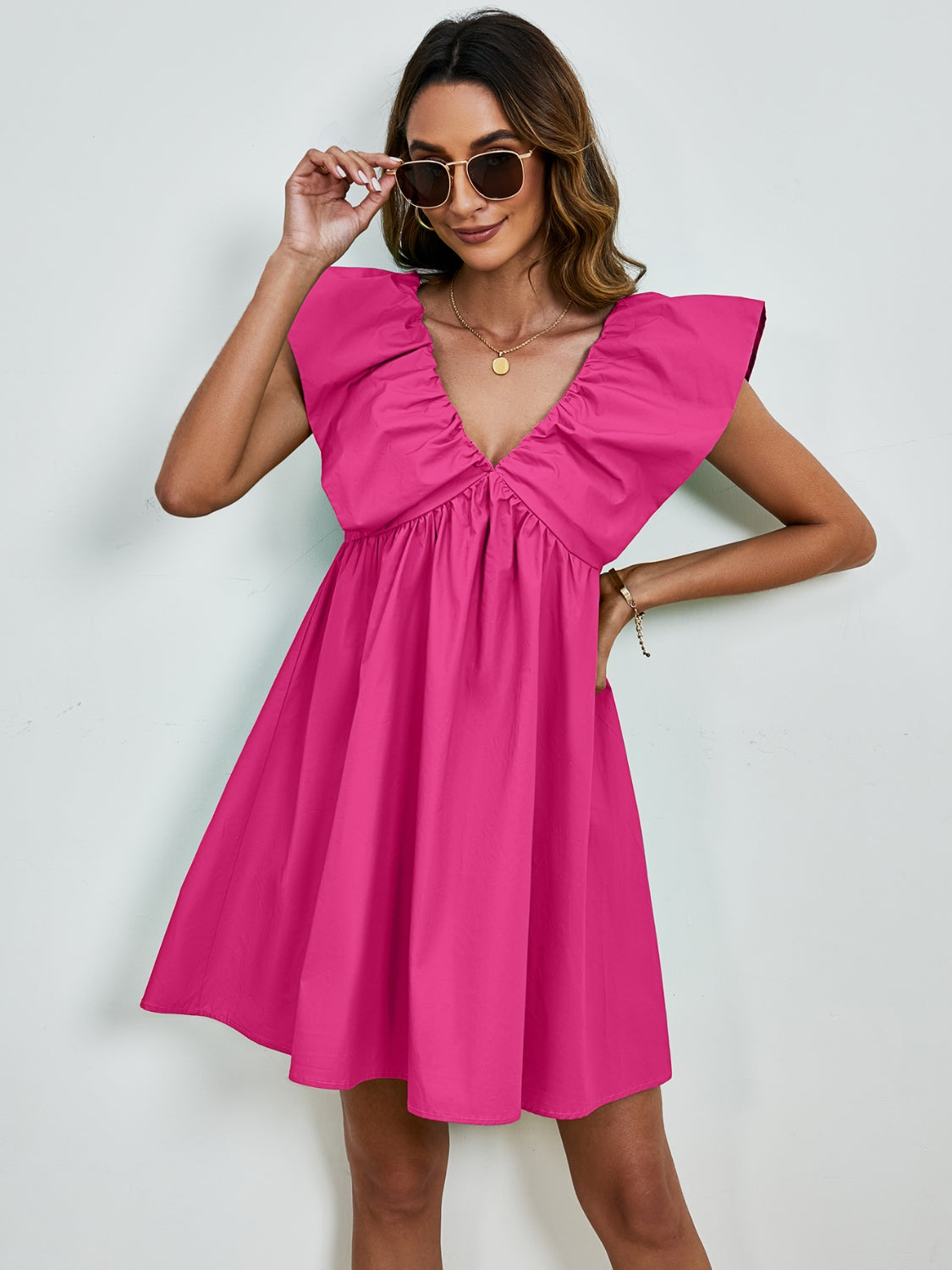 V-Neck Cap Sleeve Mini Dress - FASHIONNOUVELLE