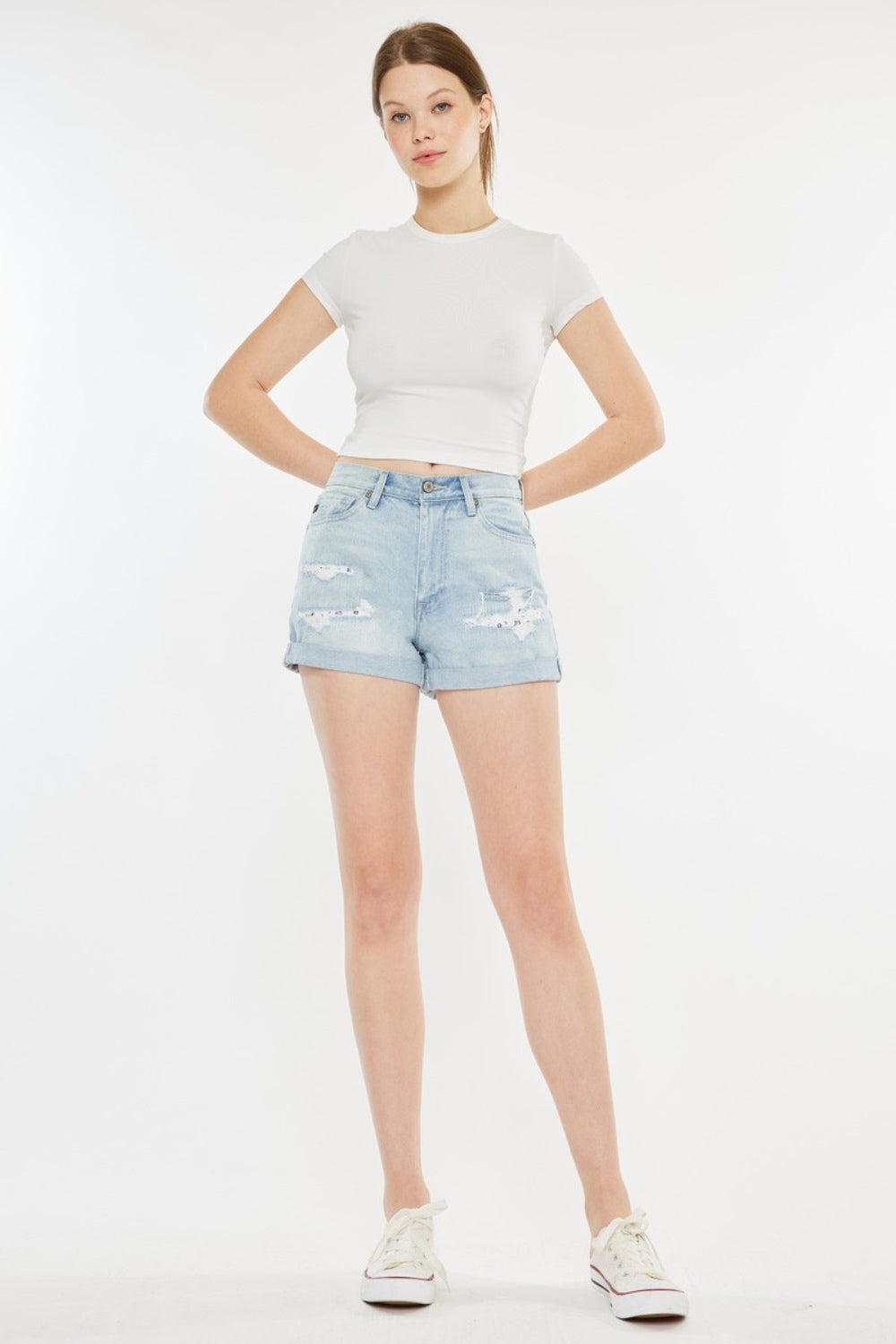 Kancan High Rise Repaired Mom Denim Shorts - FASHIONNOUVELLE