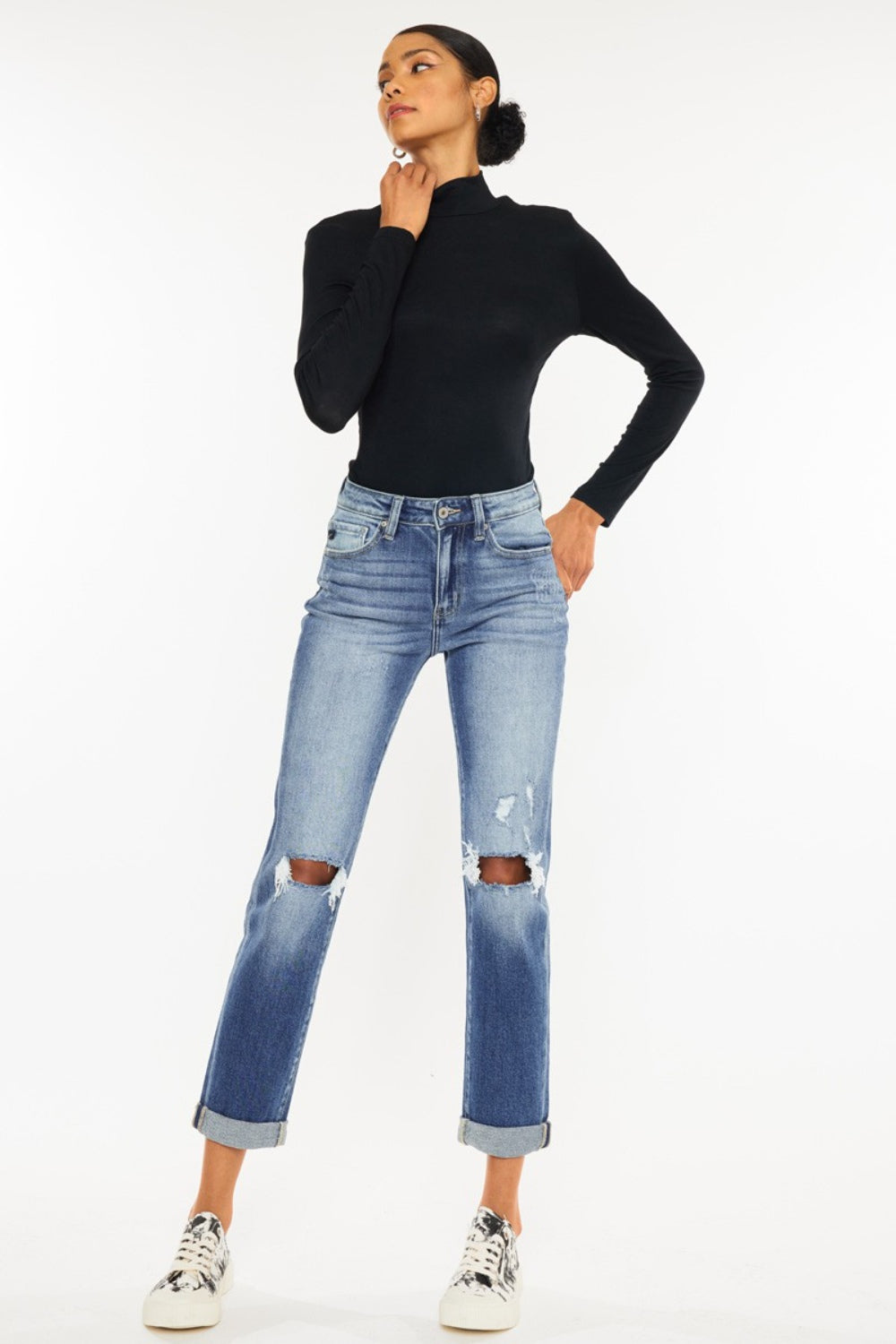 Kancan High Waist Distressed Hem Detail Cropped Straight Jeans - FASHIONNOUVELLE