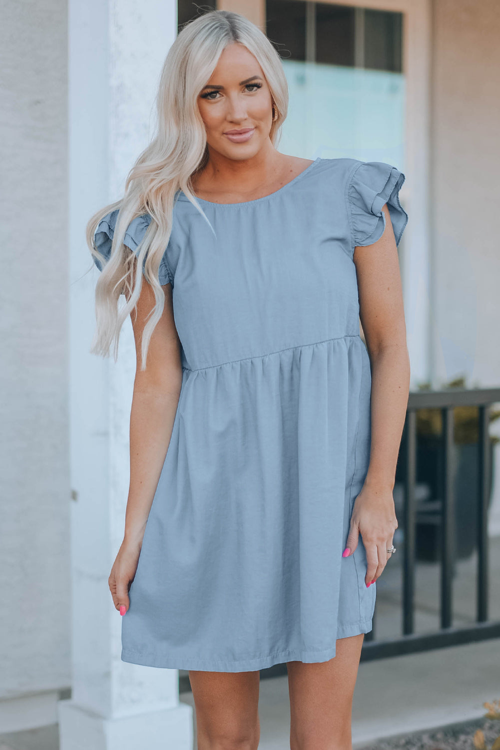 Flutter Sleeve Ruched Mini Dress - FASHIONNOUVELLE