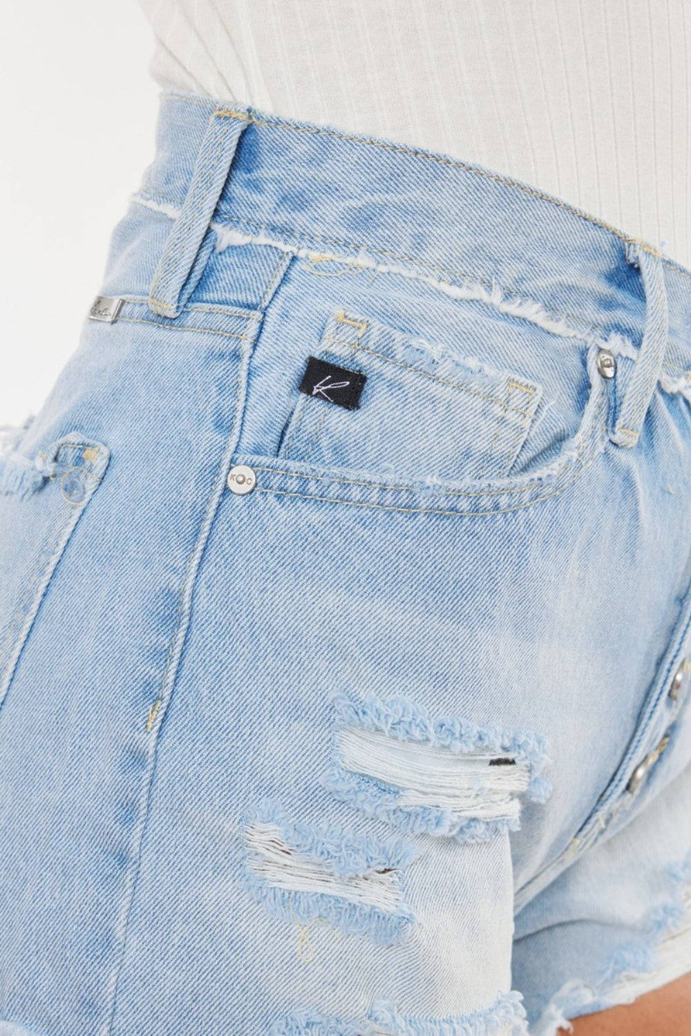 Kancan Distressed Button Fly Denim Shorts - FASHIONNOUVELLE