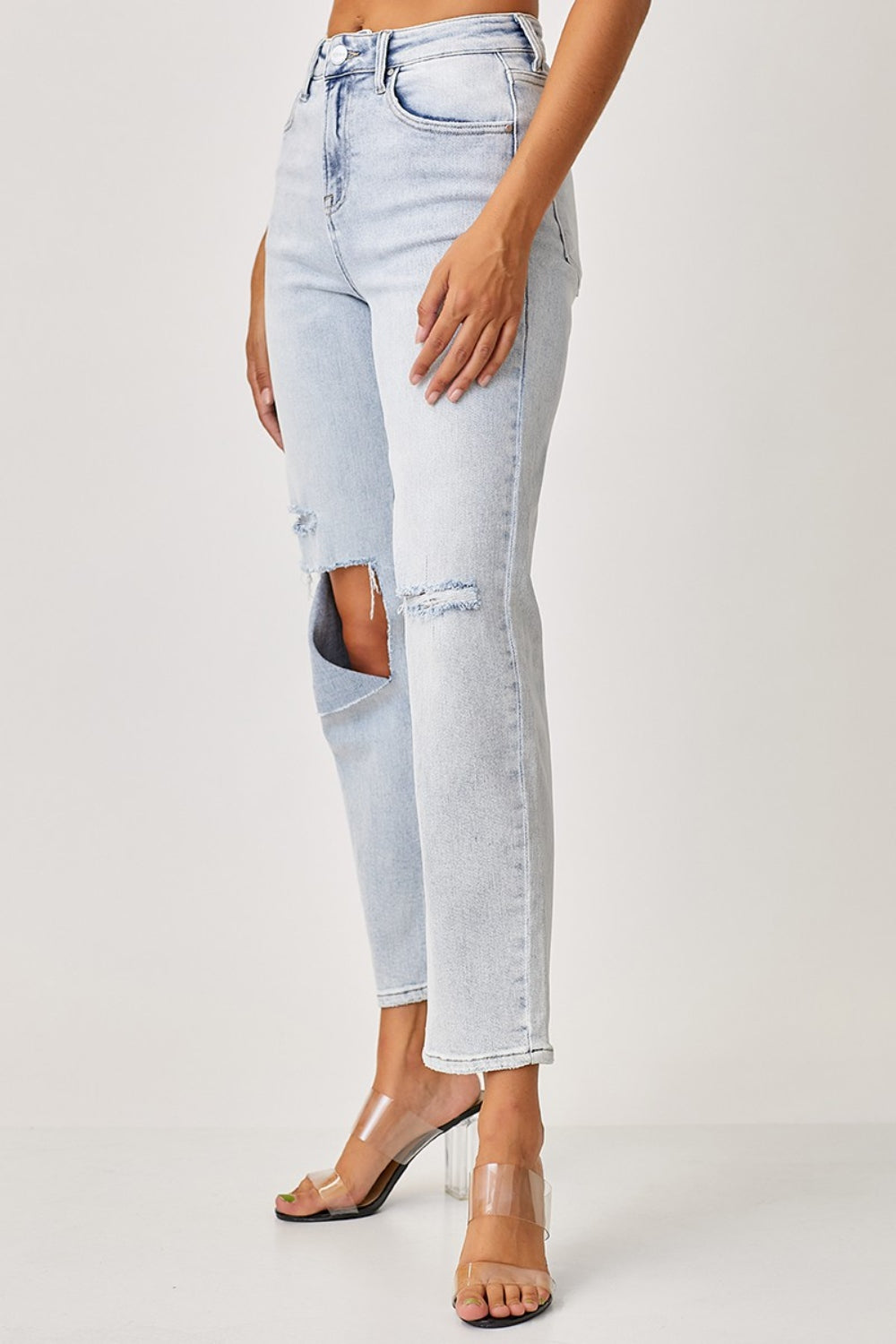 RISEN High Rise Distressed Relaxed Jeans - FASHIONNOUVELLE