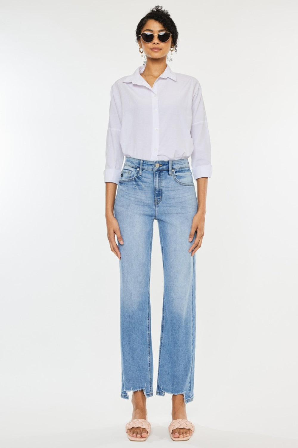 Kancan High Waist Raw Hem Straight Jeans - FASHIONNOUVELLE