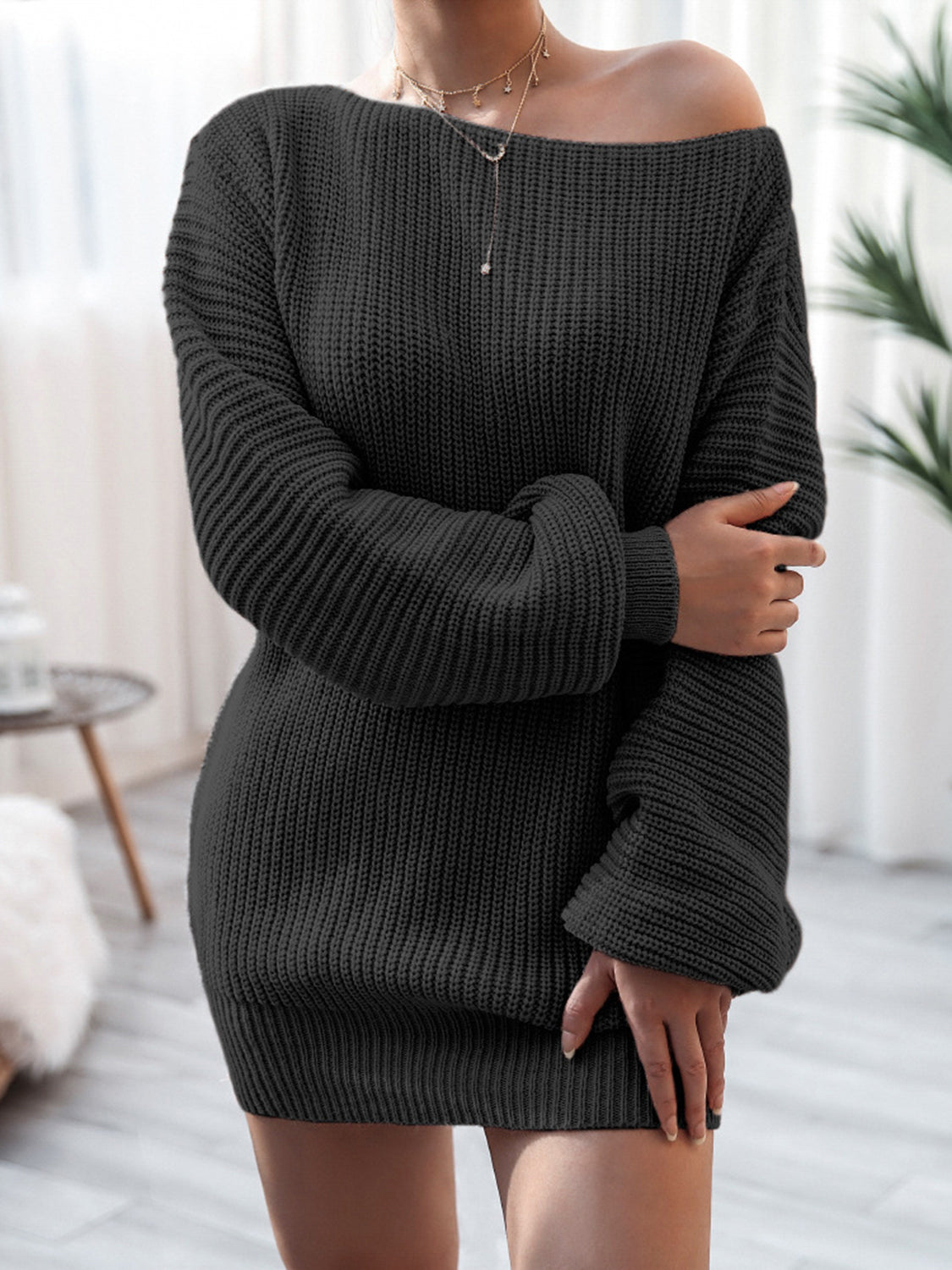 Rib-Knit Mini Sweater Dress - FASHIONNOUVELLE