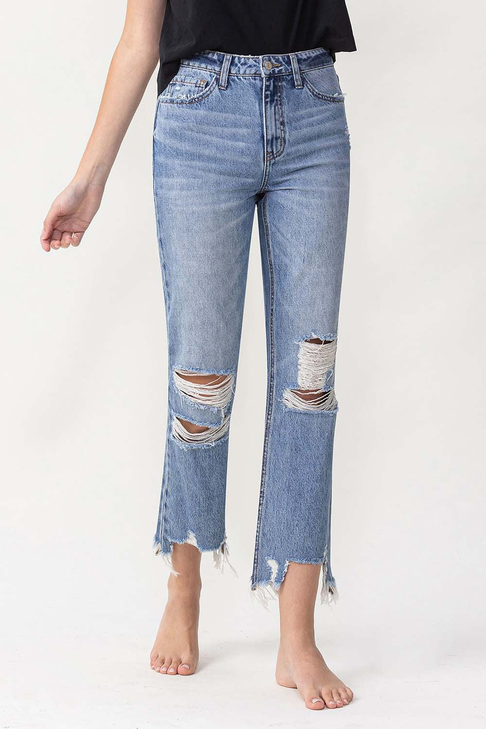 Lovervet High Rise Distressed Straight Jeans - FASHIONNOUVELLE