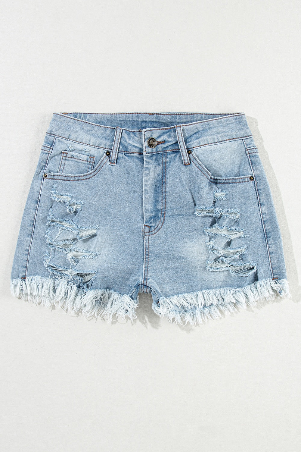 Distressed Raw Hem Denim Shorts - FASHIONNOUVELLE