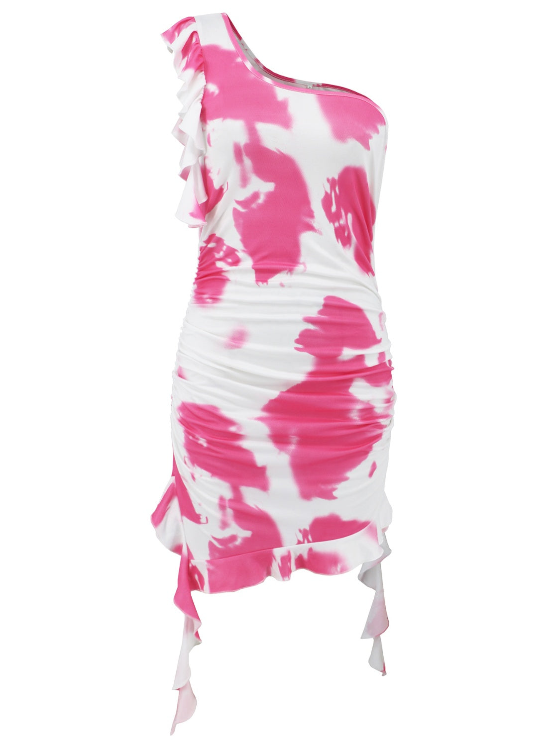 Ruffled Tie-Dye Single Shoulder Mini Dress - FASHIONNOUVELLE