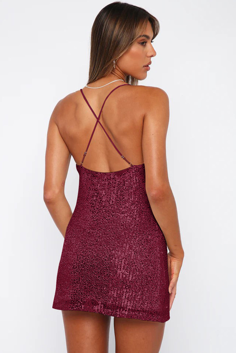 Cowl Neck Contrast Sequin Sleeveless Mini Dress - FASHIONNOUVELLE