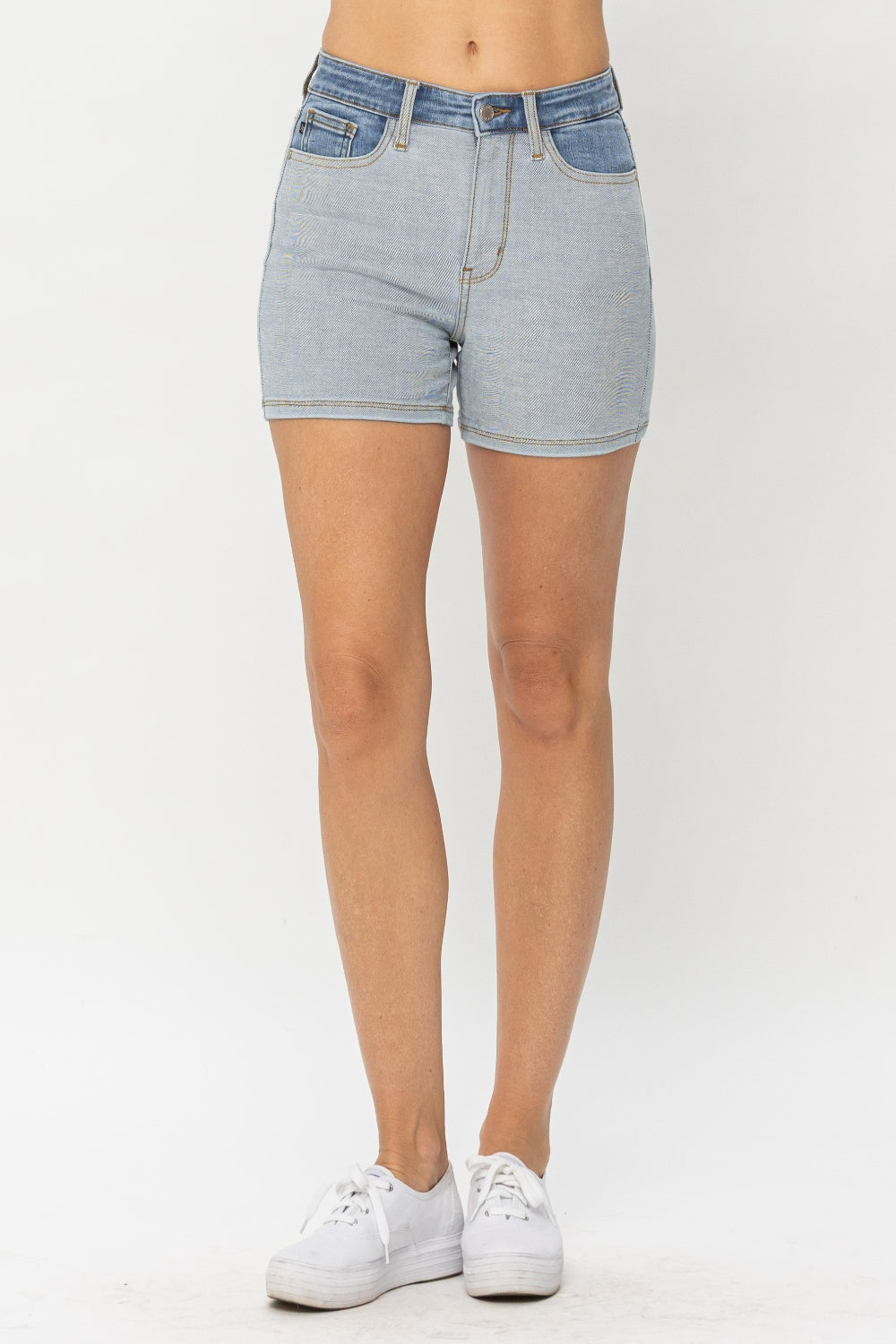 Judy Blue Full Size Color Block Denim Shorts - FASHIONNOUVELLE