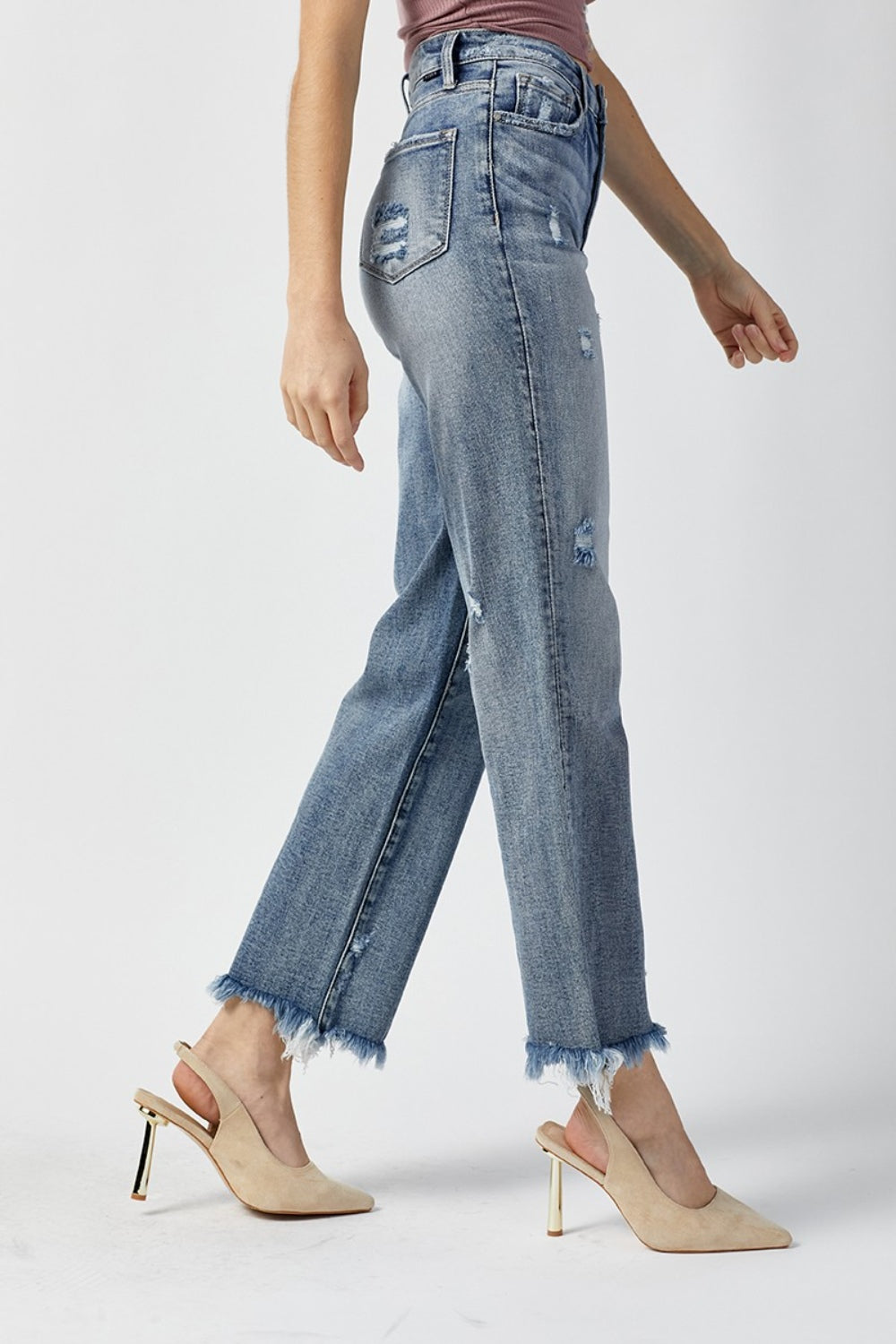 RISEN High Waist Raw Hem Straight Jeans - FASHIONNOUVELLE