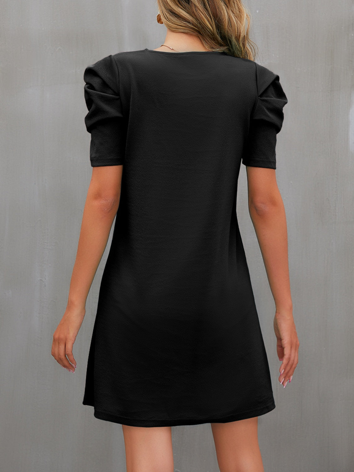 Round Neck Puff Sleeve Mini Dress - FASHIONNOUVELLE