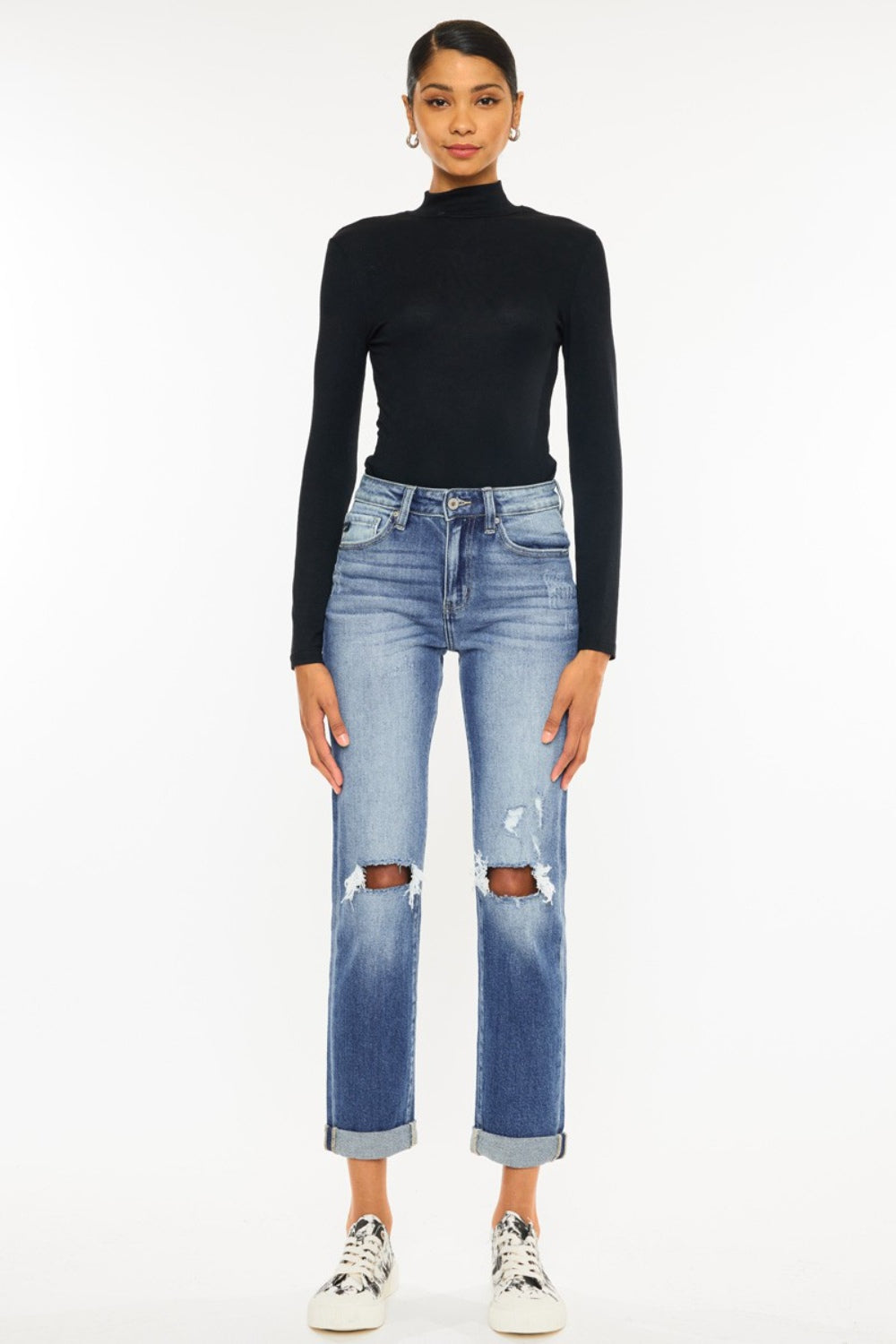 Kancan High Waist Distressed Hem Detail Cropped Straight Jeans - FASHIONNOUVELLE