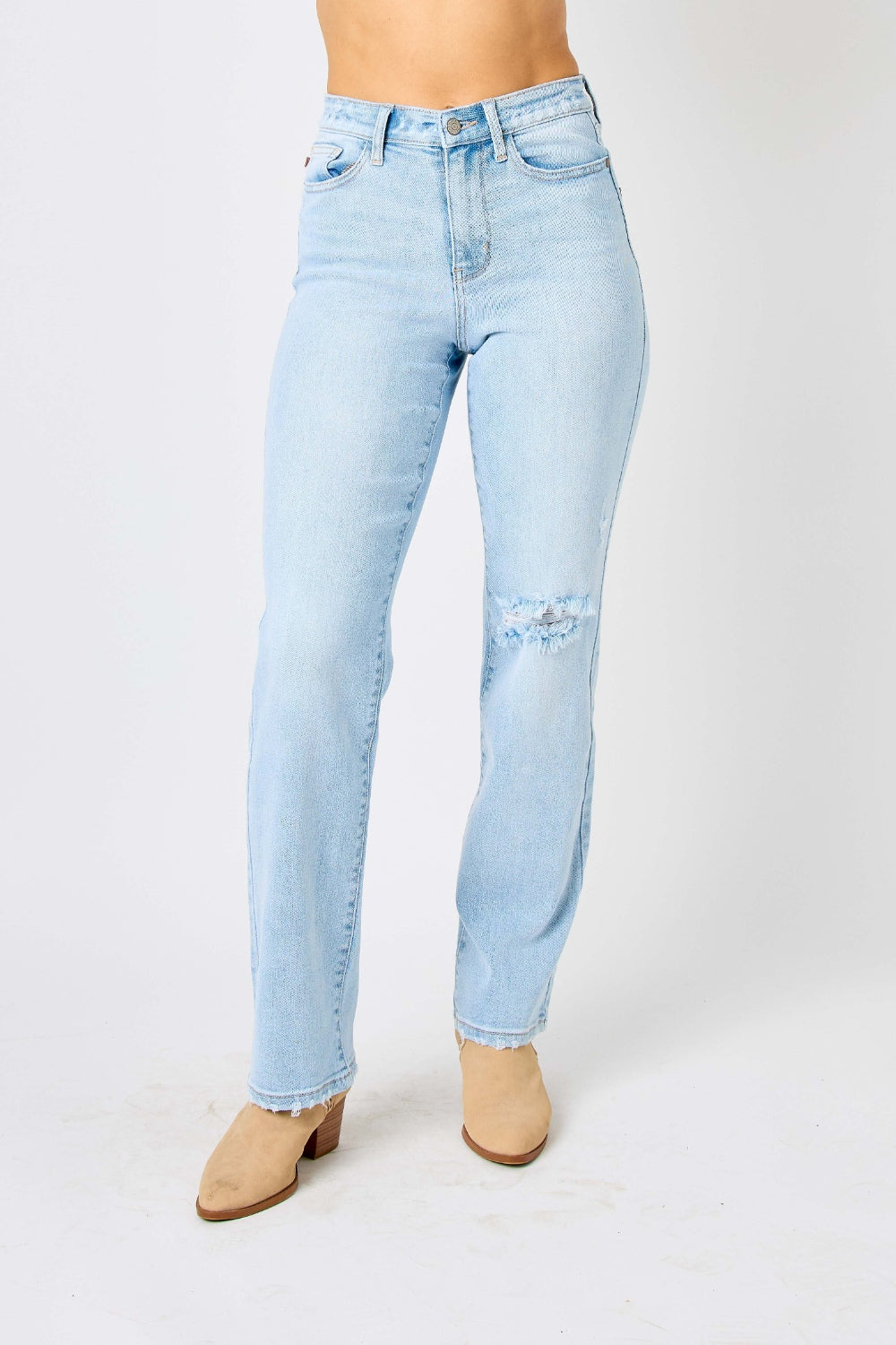 Judy Blue Full Size High Waist Distressed Straight Jeans - FASHIONNOUVELLE