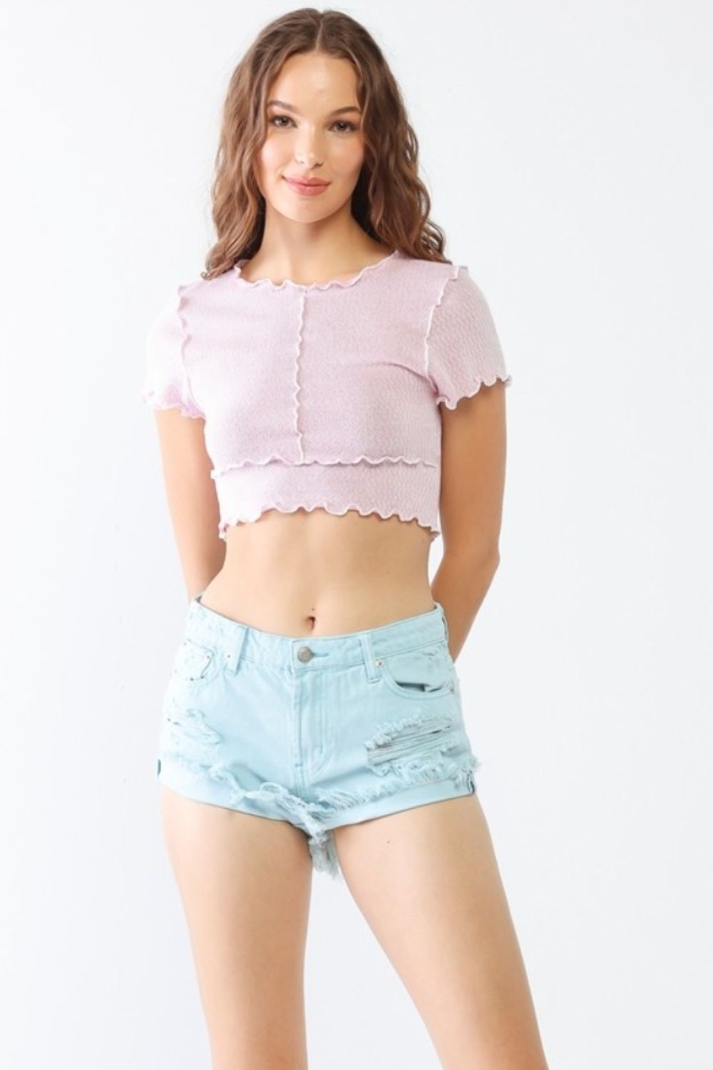 LITZ LA Distressed Ripped Denim Shorts - FASHIONNOUVELLE