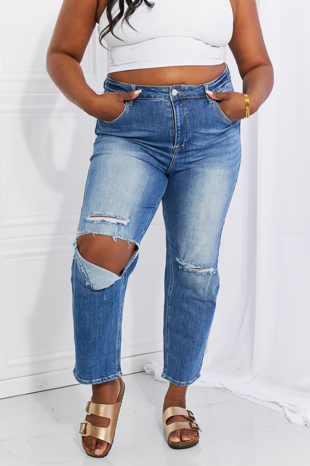 RISEN Full Size Emily High Rise Relaxed Jeans - FASHIONNOUVELLE