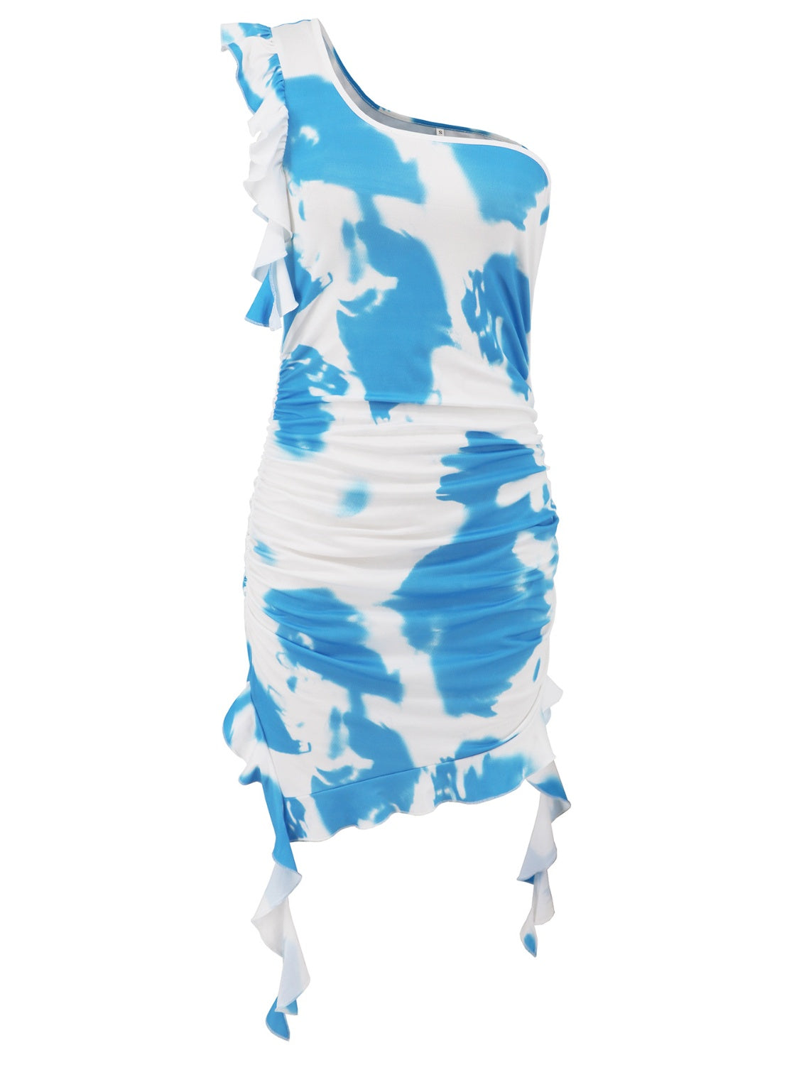 Ruffled Tie-Dye Single Shoulder Mini Dress - FASHIONNOUVELLE