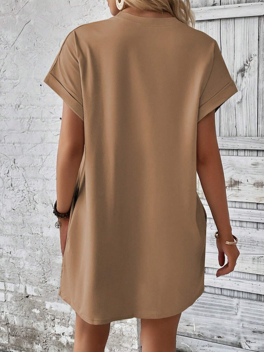 Round Neck Short Sleeve Mini Dress - FASHIONNOUVELLE