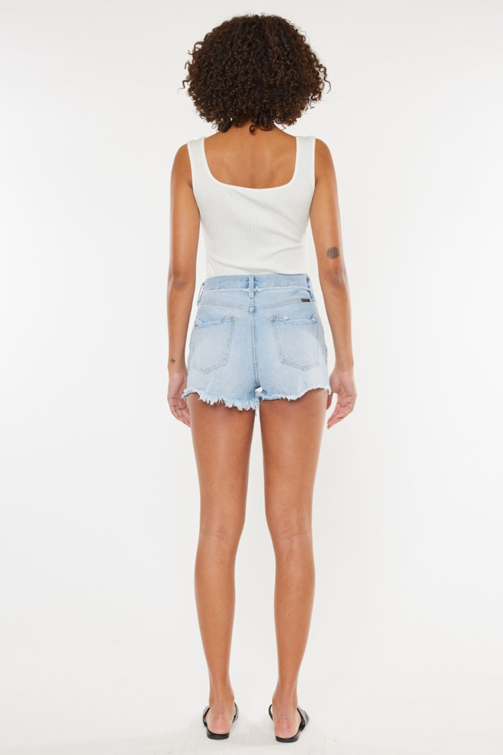 Kancan Distressed Button Fly Denim Shorts - FASHIONNOUVELLE