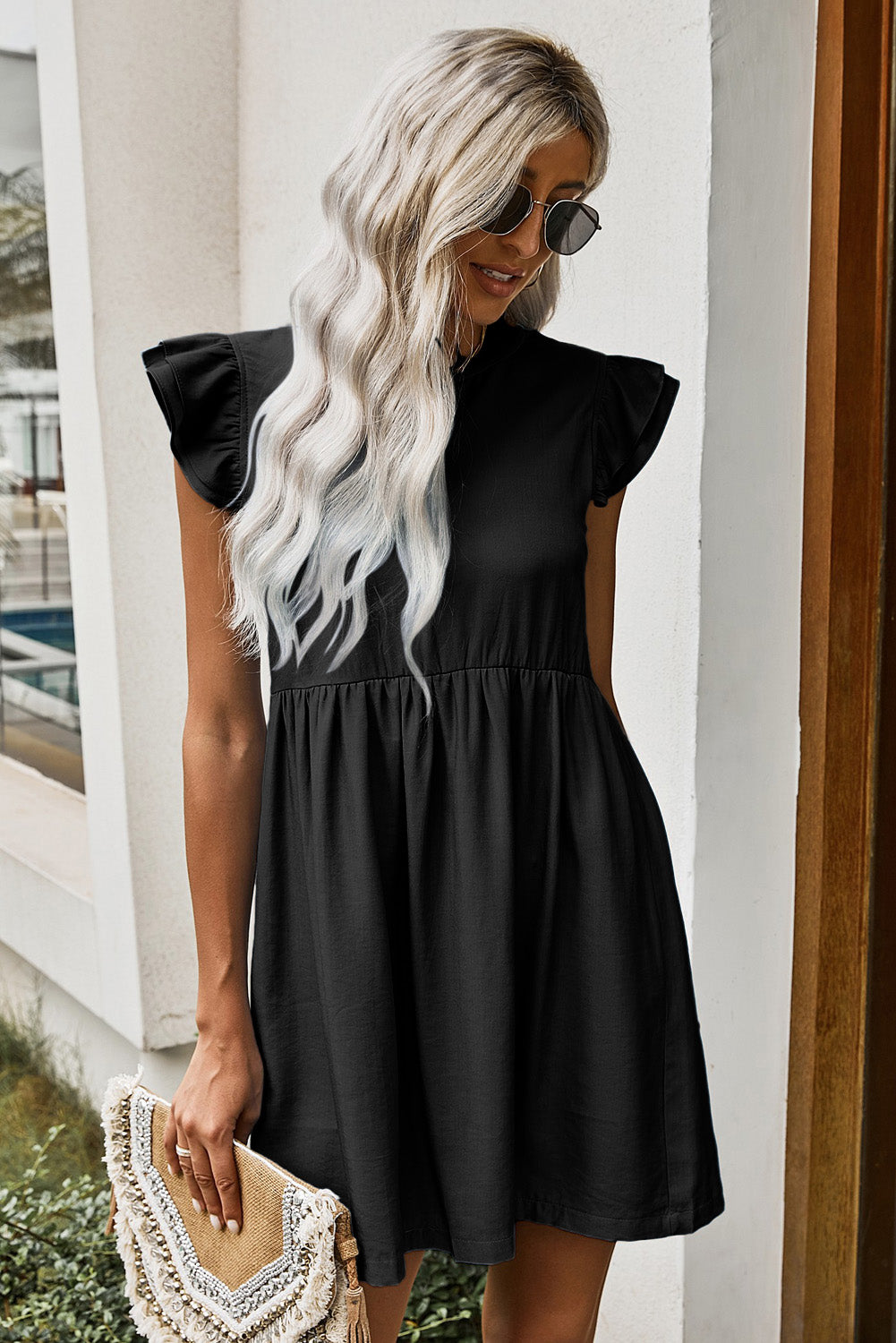 Flutter Sleeve Ruched Mini Dress - FASHIONNOUVELLE