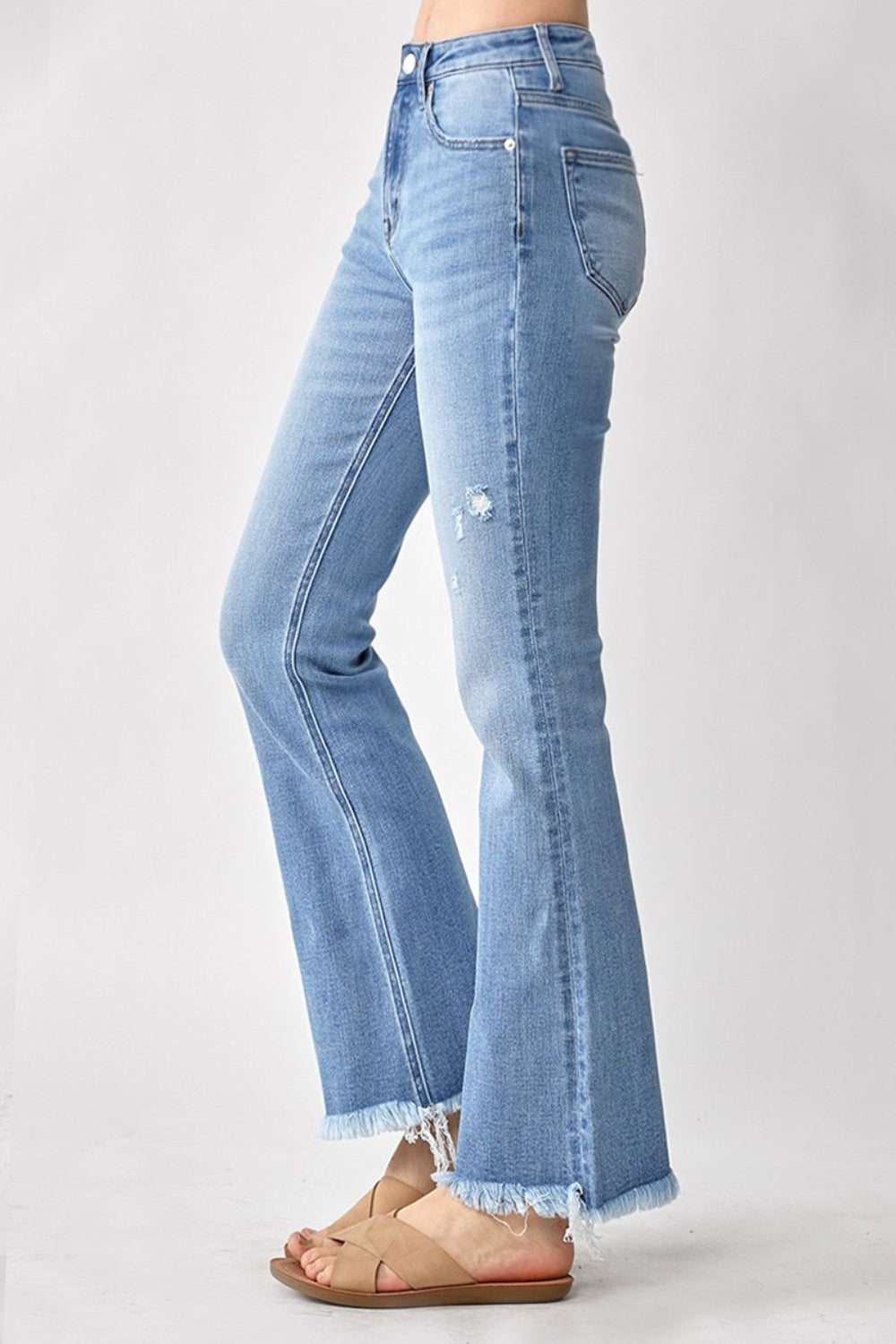 RISEN High Rise Frayed Hem Bootcut Jeans - FASHIONNOUVELLE