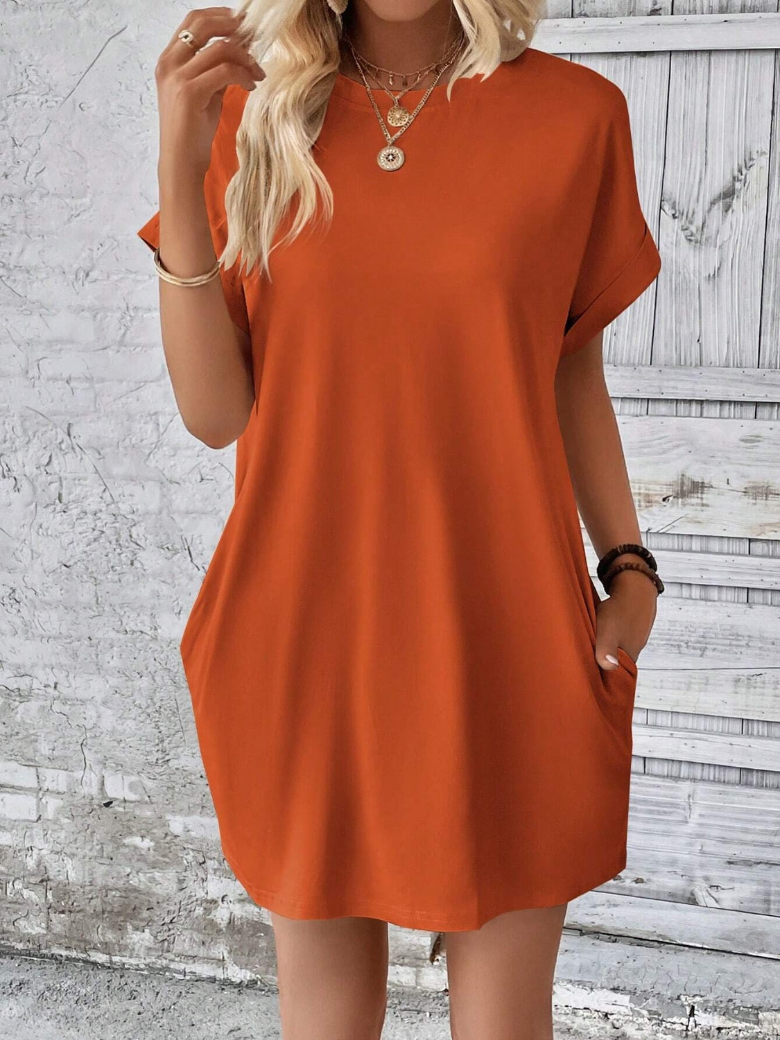 Round Neck Short Sleeve Mini Dress - FASHIONNOUVELLE