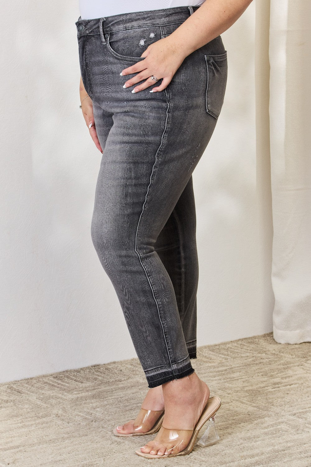 Judy Blue Full Size High Waist Tummy Control Release Hem Skinny Jeans - FASHIONNOUVELLE