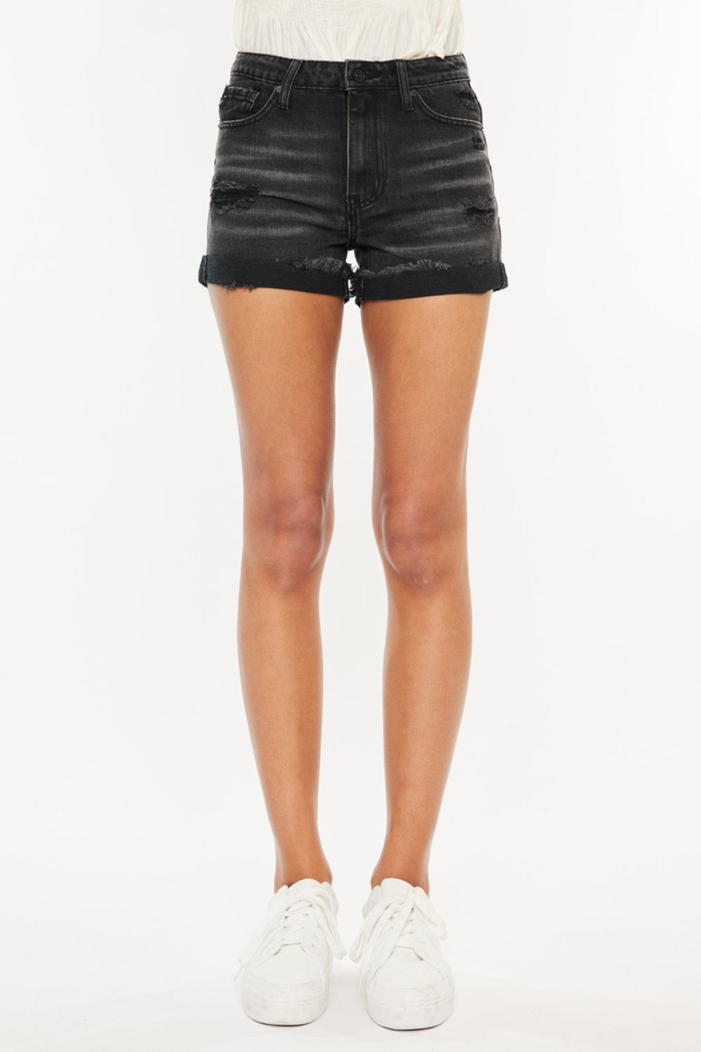 Kancan High Waist Distressed Denim Shorts - FASHIONNOUVELLE