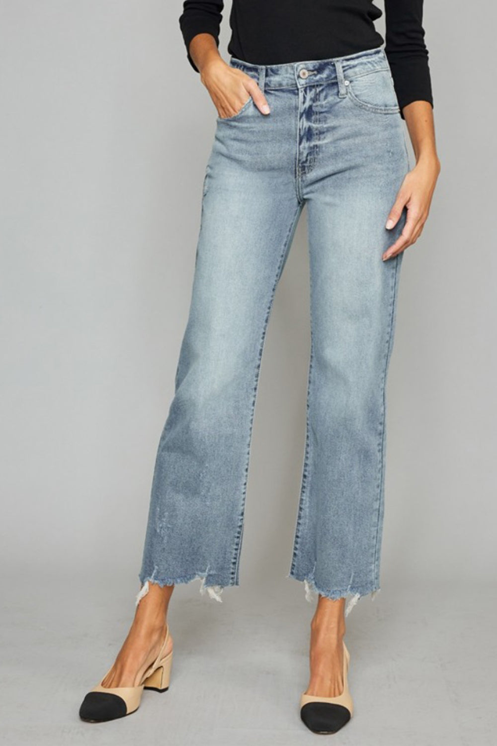 Kancan High Waist Raw Hem Cropped Wide Leg Jeans - FASHIONNOUVELLE