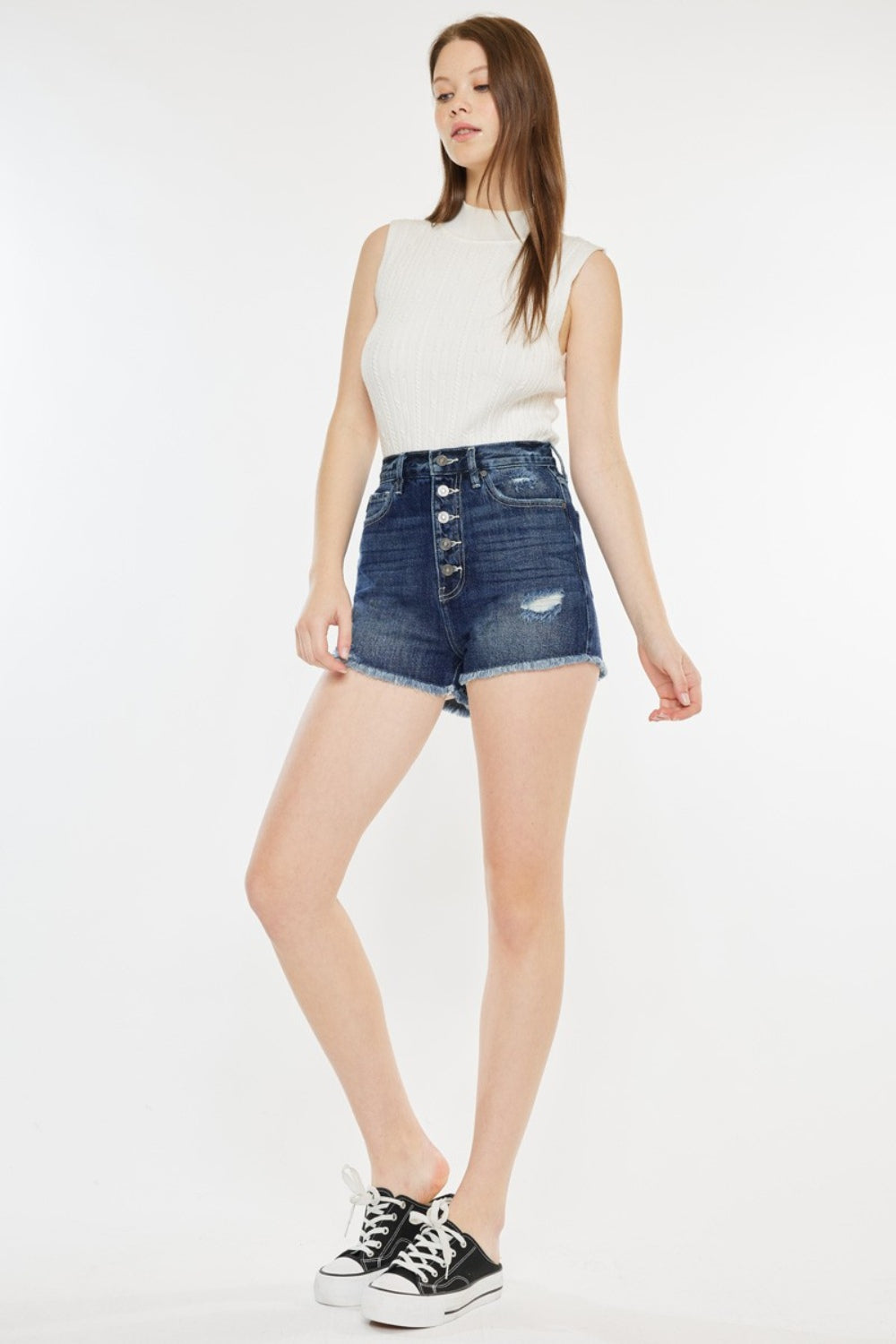 Kancan Raw Hem Button Fly Denim Shorts - FASHIONNOUVELLE