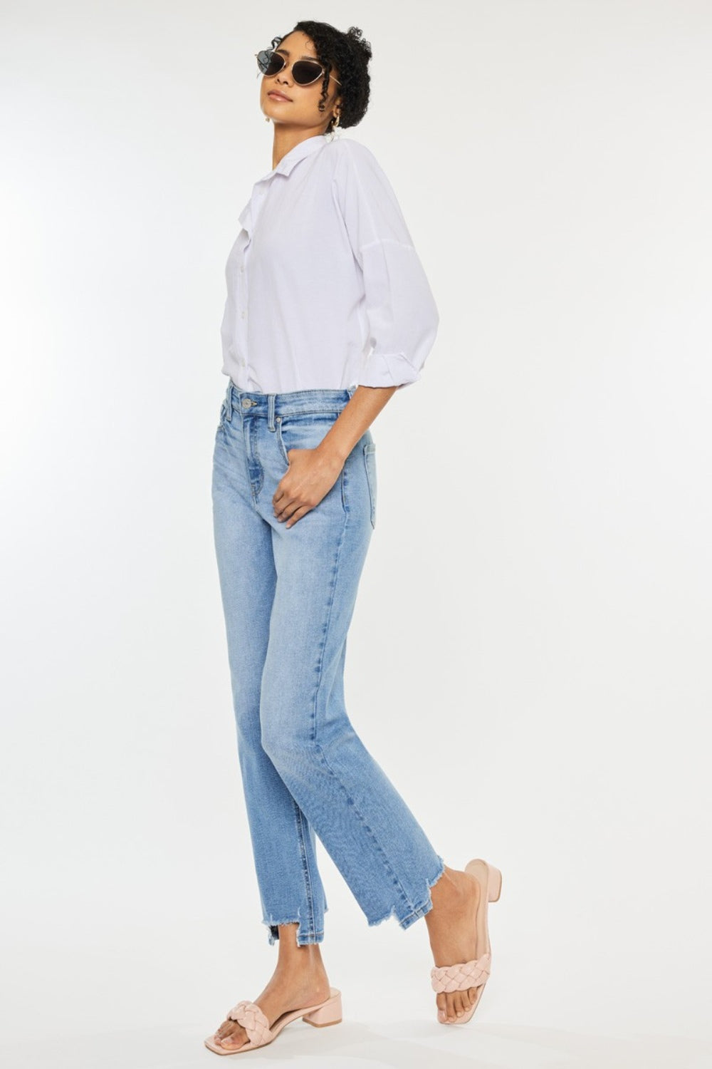 Kancan High Waist Raw Hem Straight Jeans - FASHIONNOUVELLE