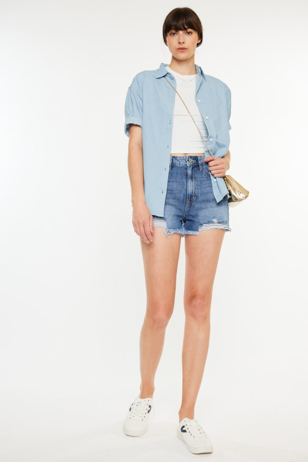 Kancan Distressed Raw Hem High Waist Denim Shorts - FASHIONNOUVELLE