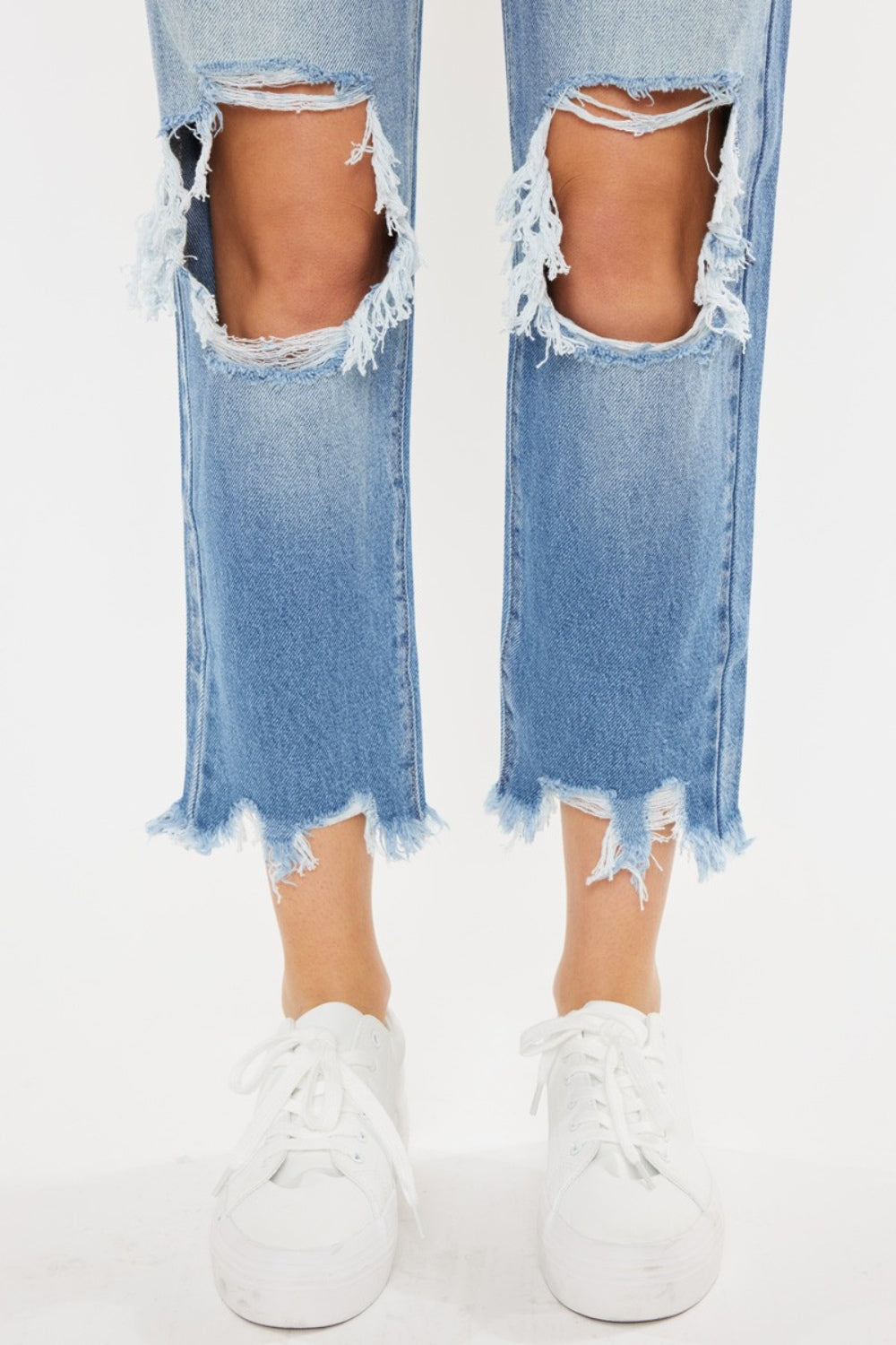 Kancan High Waist Chewed Up Straight Mom Jeans - FASHIONNOUVELLE