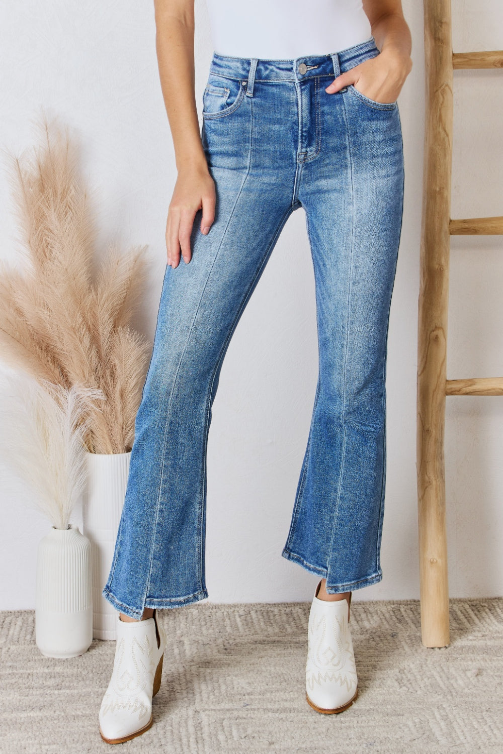 RISEN Full Size High Rise Ankle Flare Jeans - FASHIONNOUVELLE