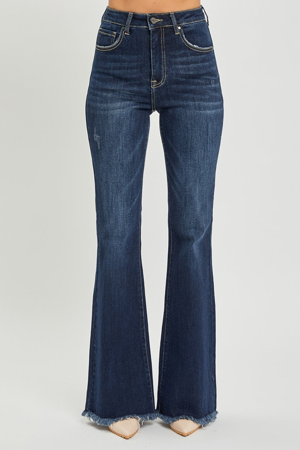 RISEN High Waist Raw Hem Flare Jeans - FASHIONNOUVELLE