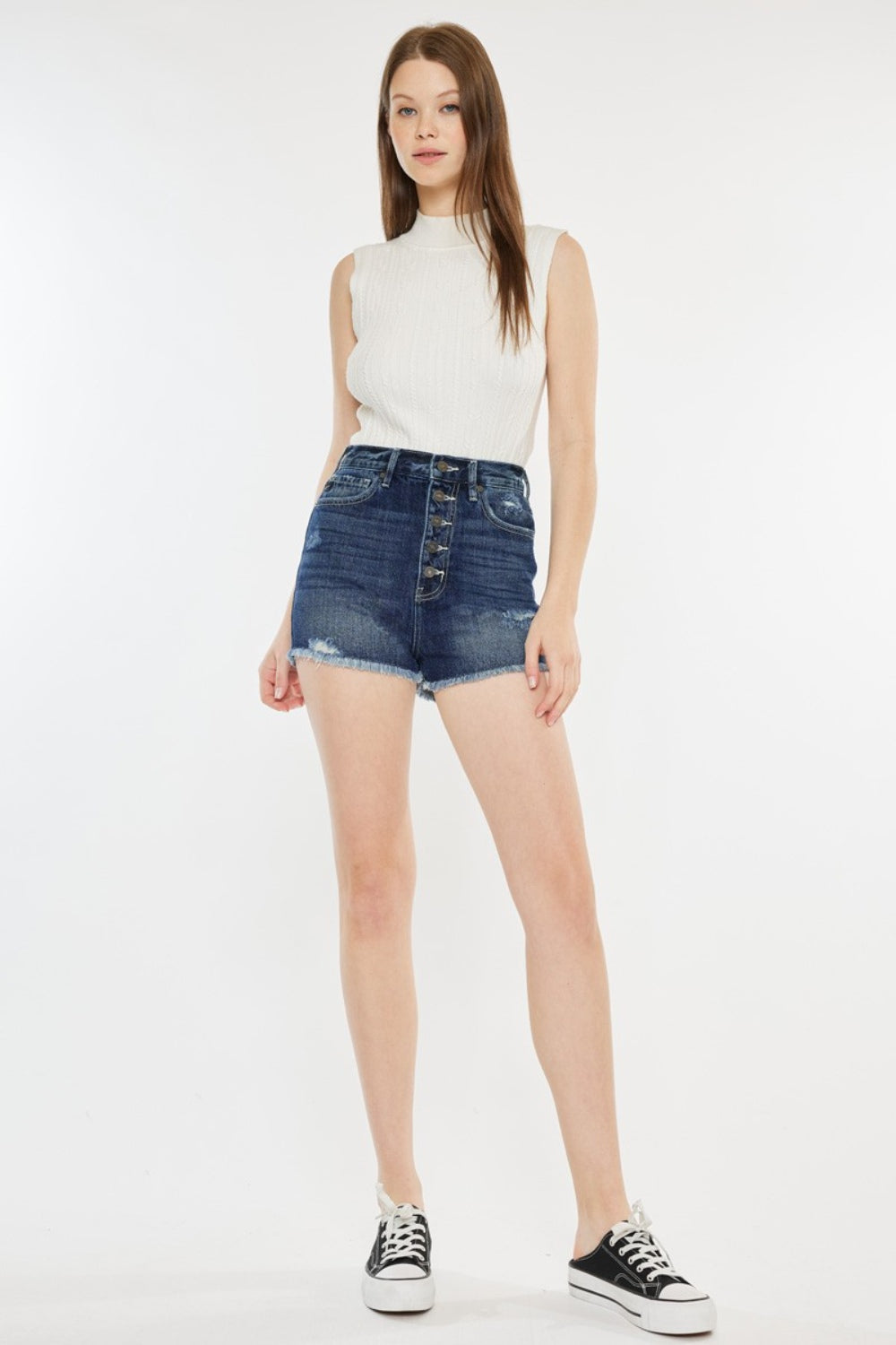 Kancan Raw Hem Button Fly Denim Shorts - FASHIONNOUVELLE