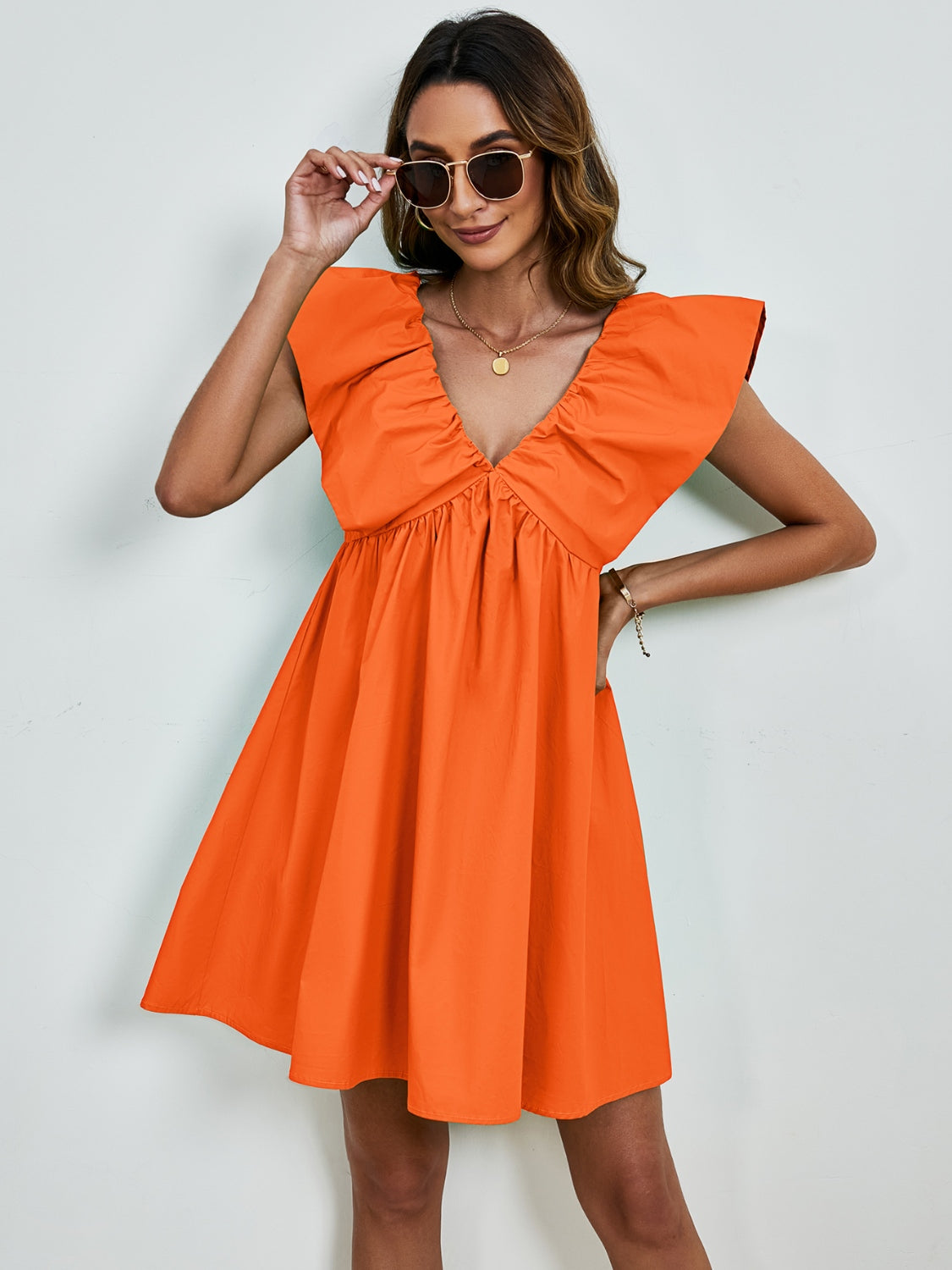 V-Neck Cap Sleeve Mini Dress - FASHIONNOUVELLE