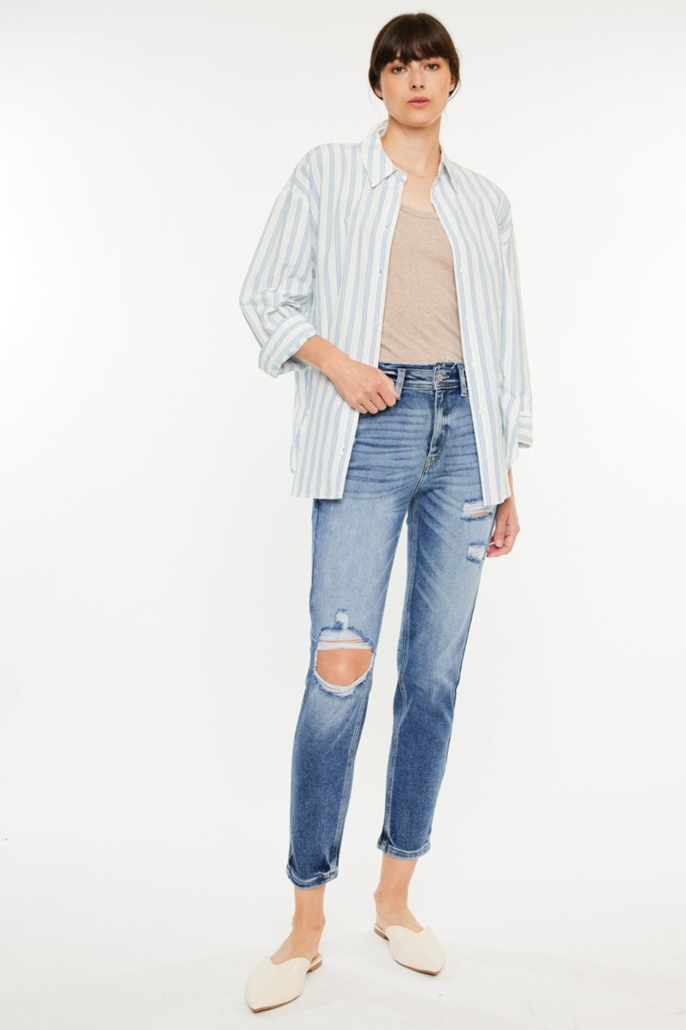 Kancan High Rise Distressed Mom Jeans - FASHIONNOUVELLE