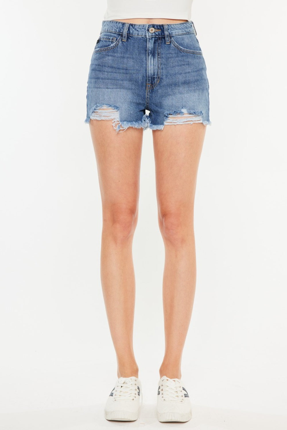 Kancan Distressed Raw Hem High Waist Denim Shorts - FASHIONNOUVELLE