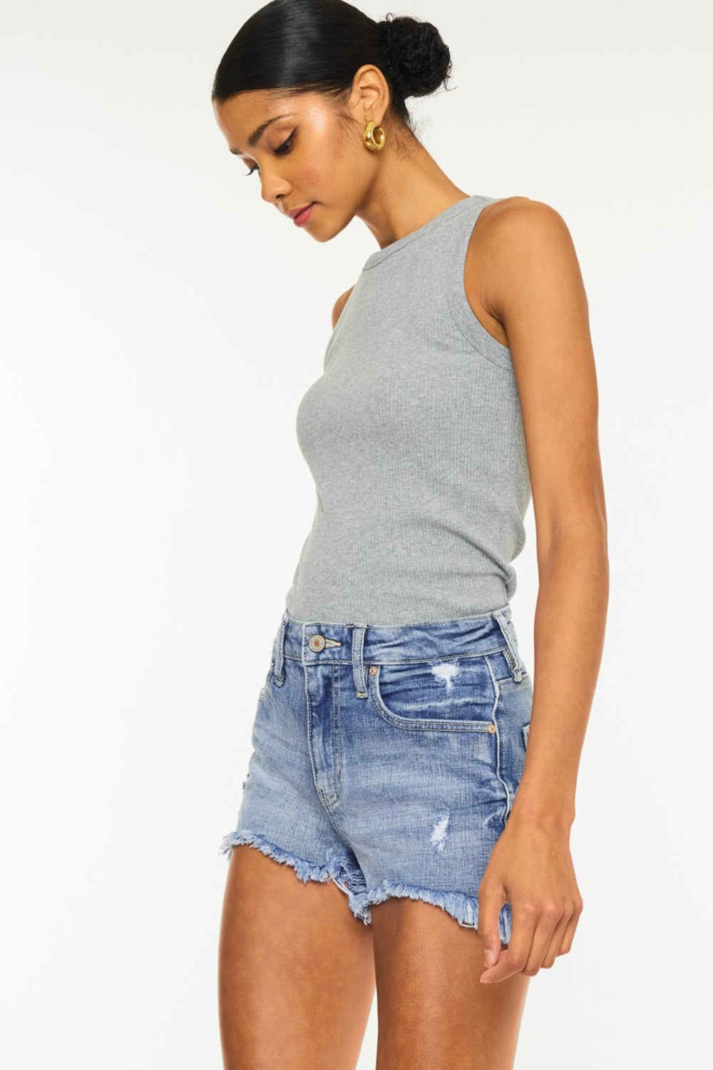 Kancan Distressed Raw Hem Denim Shorts - FASHIONNOUVELLE