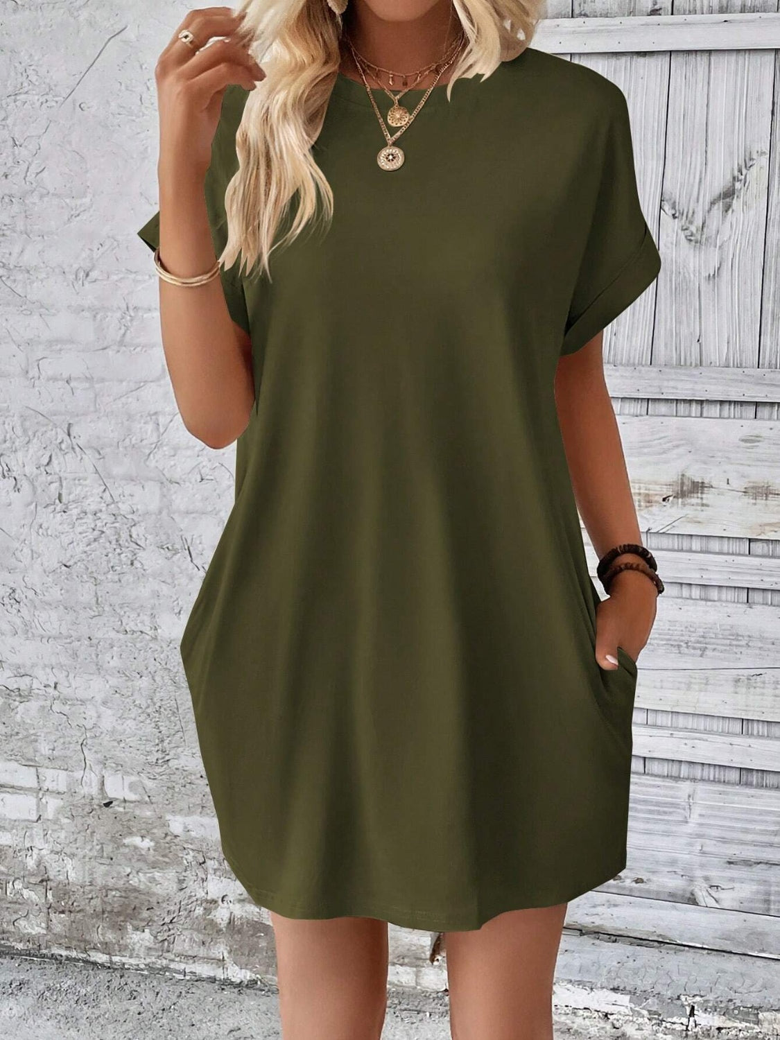 Round Neck Short Sleeve Mini Dress - FASHIONNOUVELLE