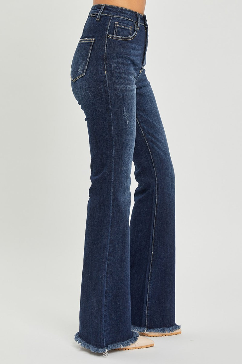 RISEN High Waist Raw Hem Flare Jeans - FASHIONNOUVELLE