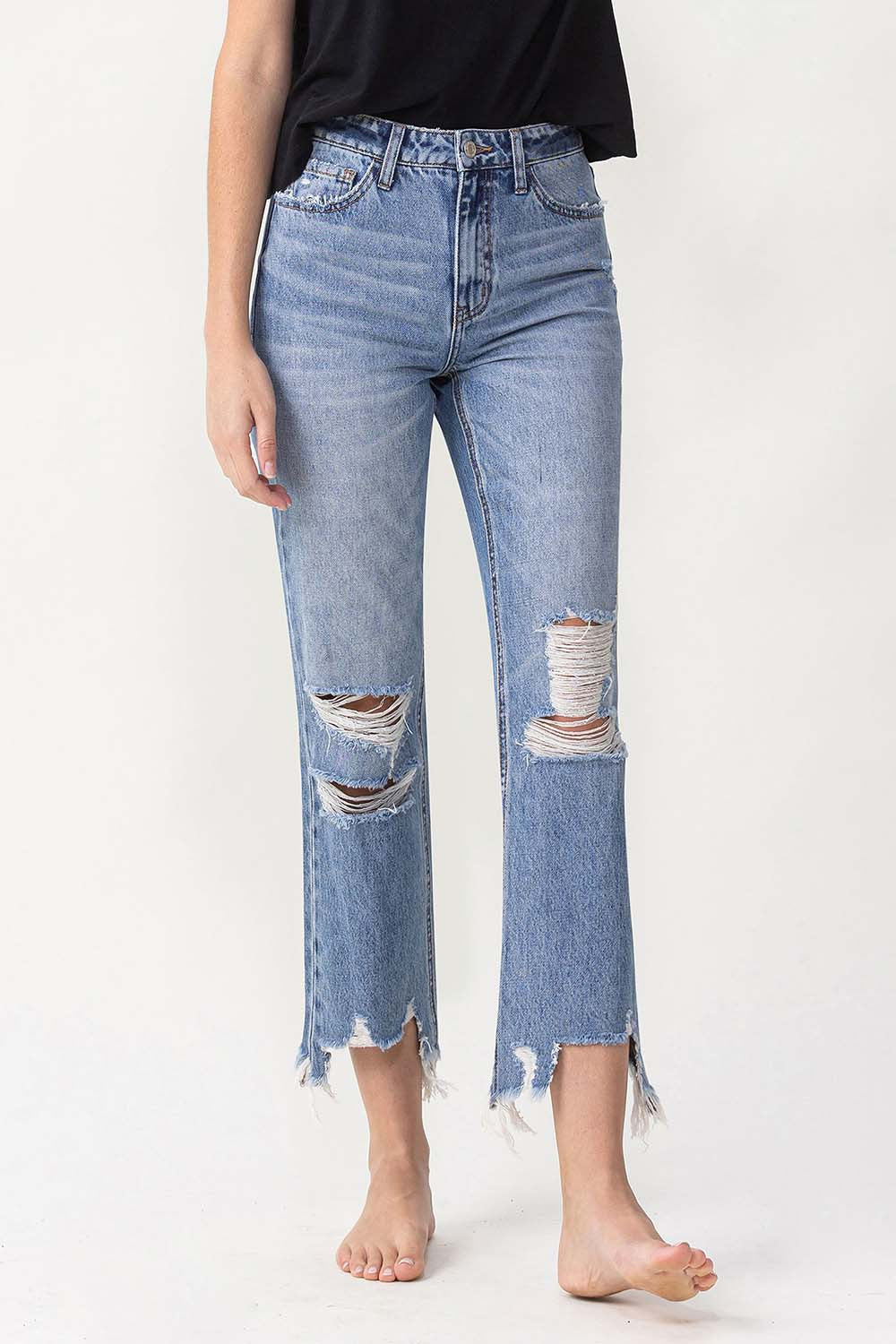 Lovervet High Rise Distressed Straight Jeans - FASHIONNOUVELLE