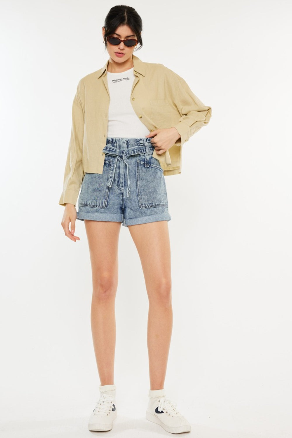 Kancan Ultra High Rise Paperbag Denim Shorts - FASHIONNOUVELLE