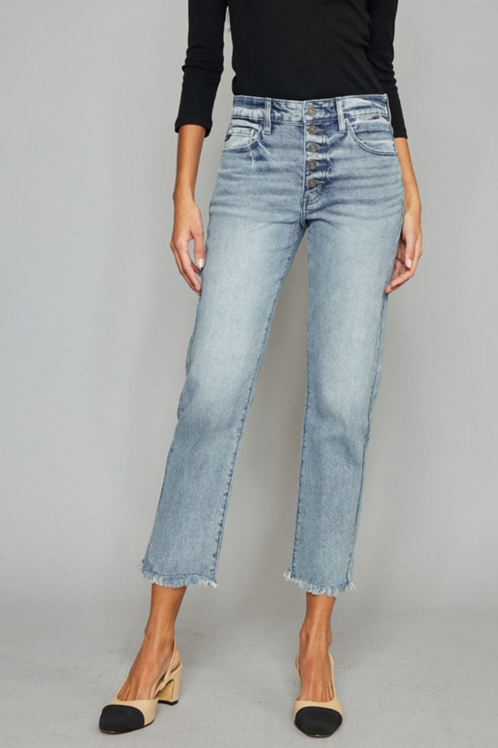 Kancan High Waist Button Fly Raw Hem Cropped Straight Jeans - FASHIONNOUVELLE