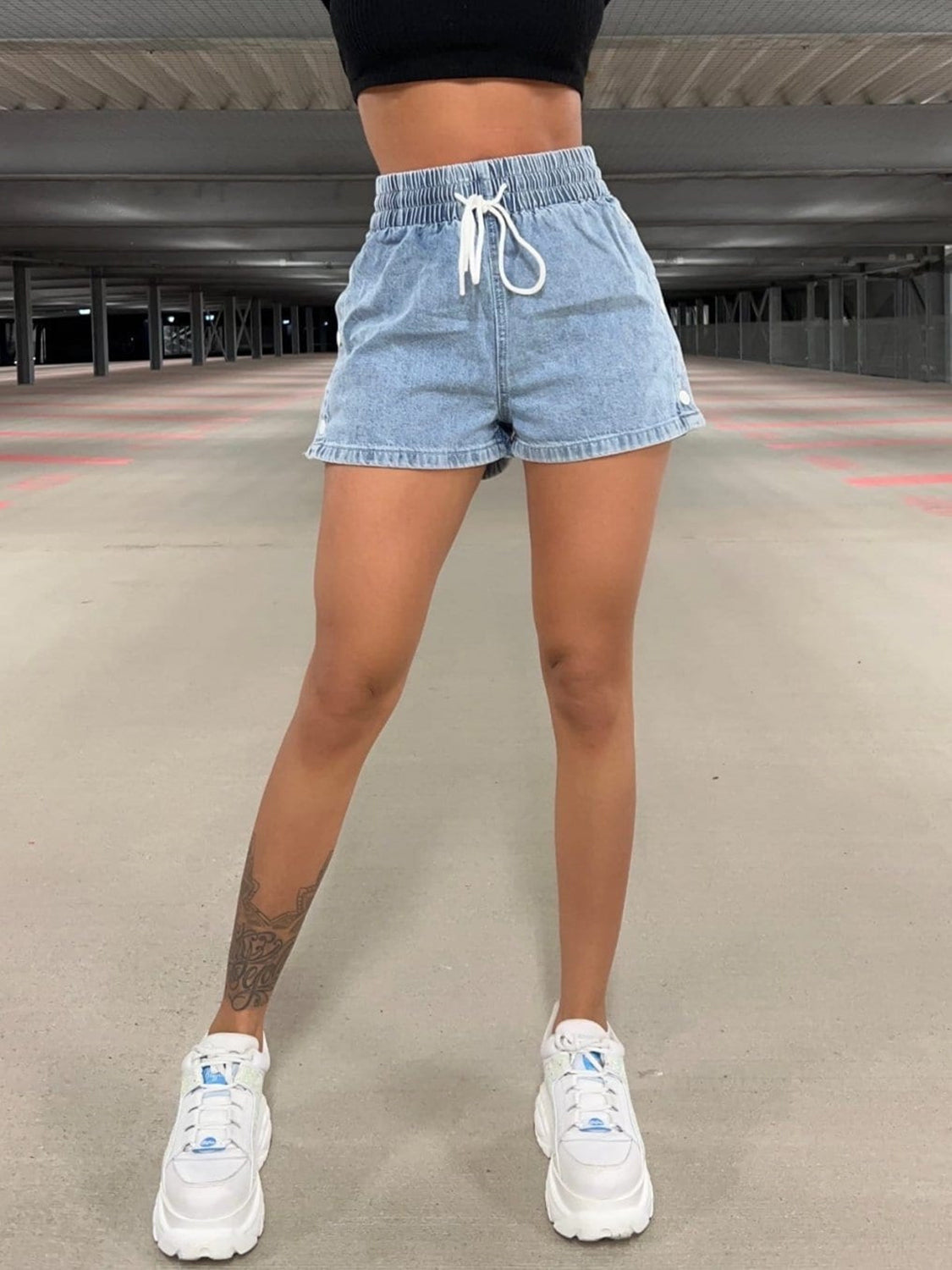 Drawstring High Waist Denim Shorts - FASHIONNOUVELLE