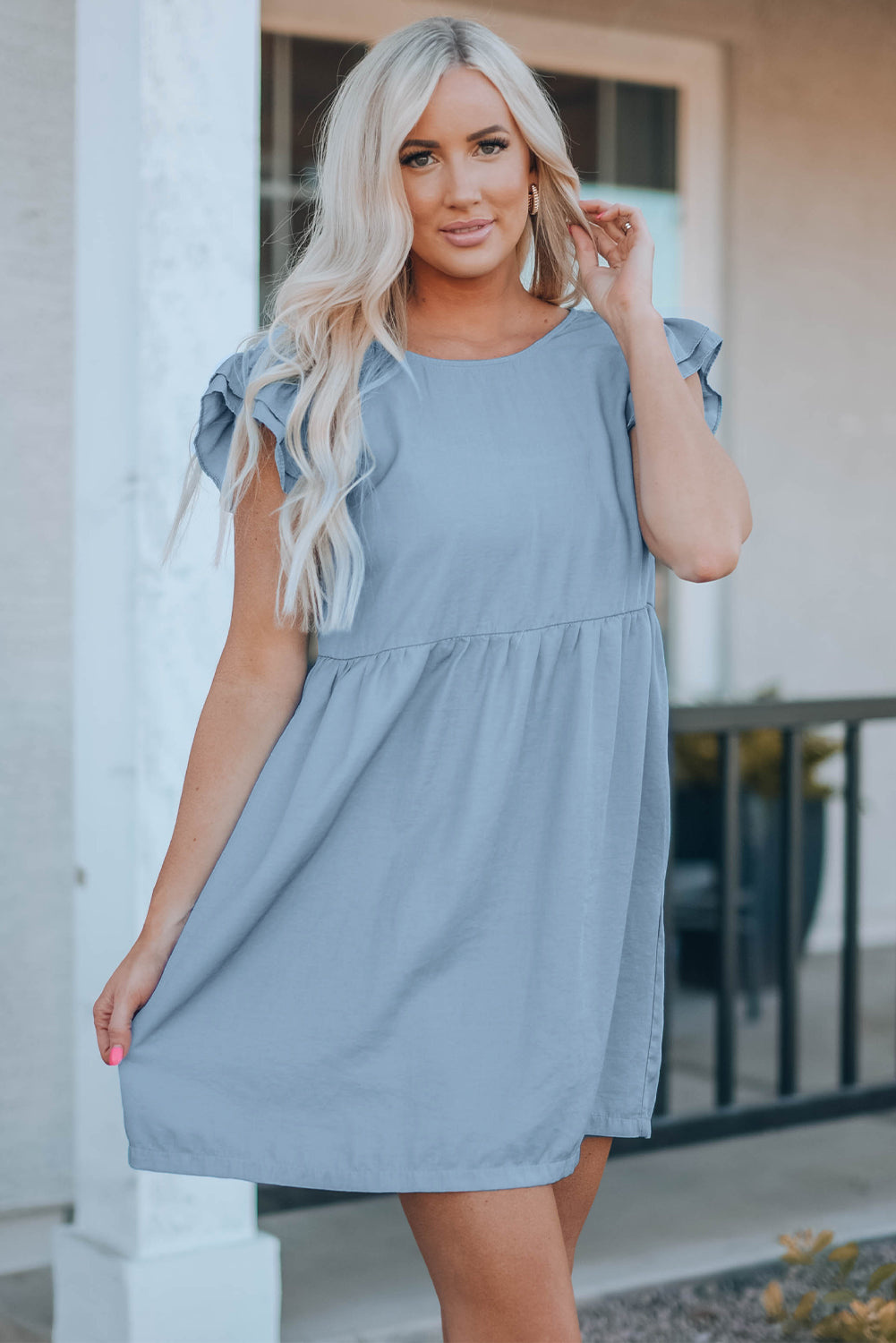 Flutter Sleeve Ruched Mini Dress - FASHIONNOUVELLE