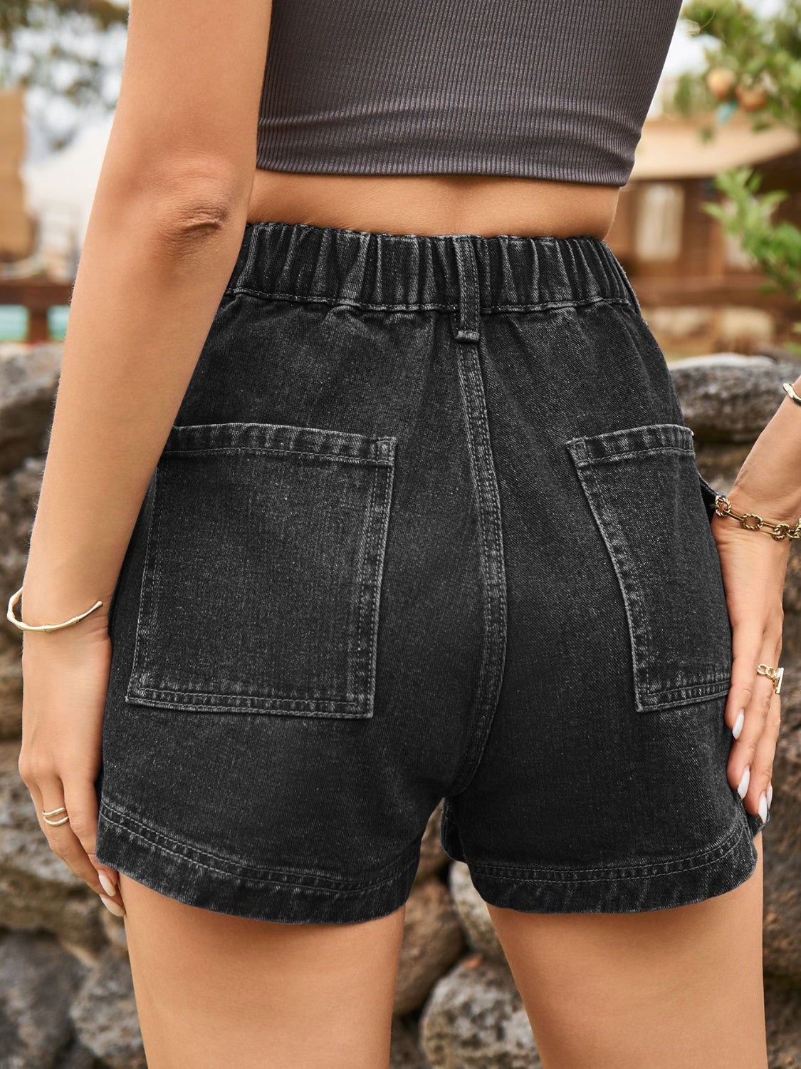 High Waist Denim Shorts with Pockets - FASHIONNOUVELLE