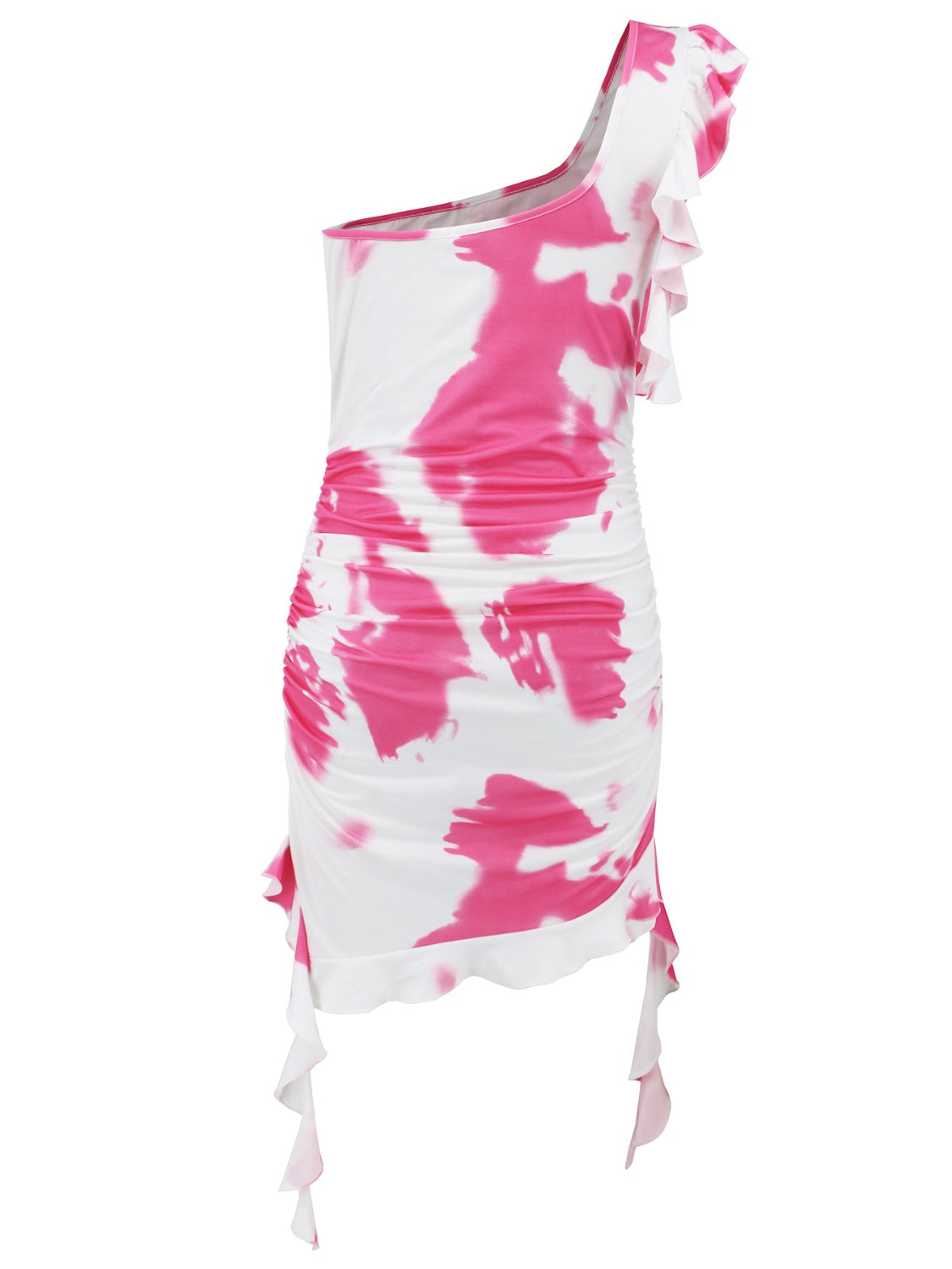 Ruffled Tie-Dye Single Shoulder Mini Dress - FASHIONNOUVELLE